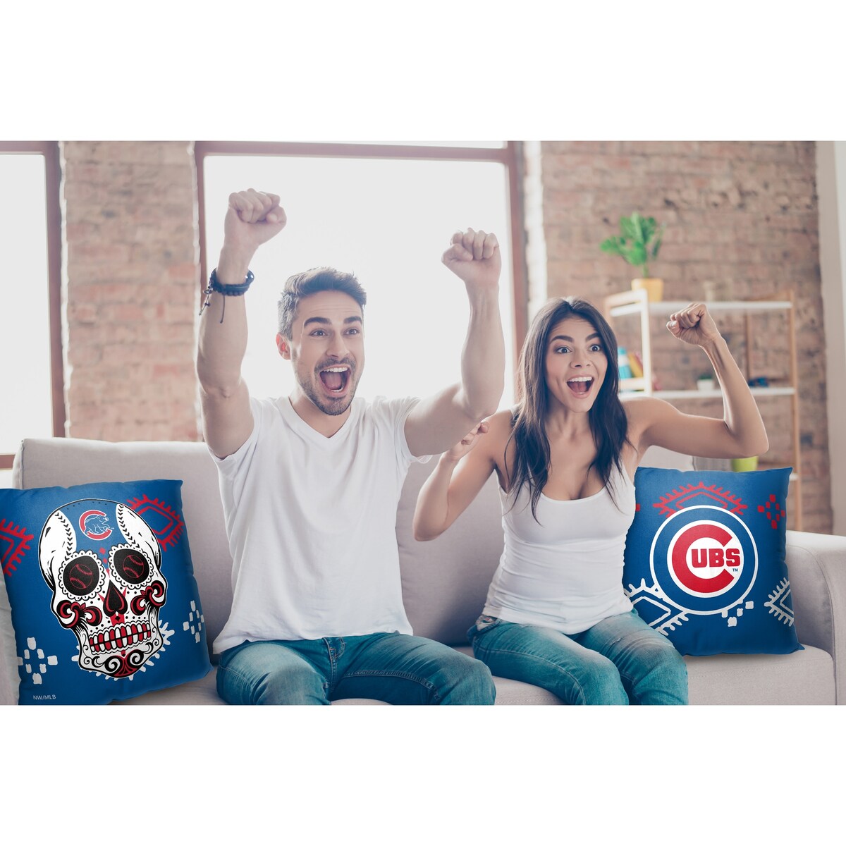 MLB Chicago Cubs Candy Skull 18 Inch Throw Pillow