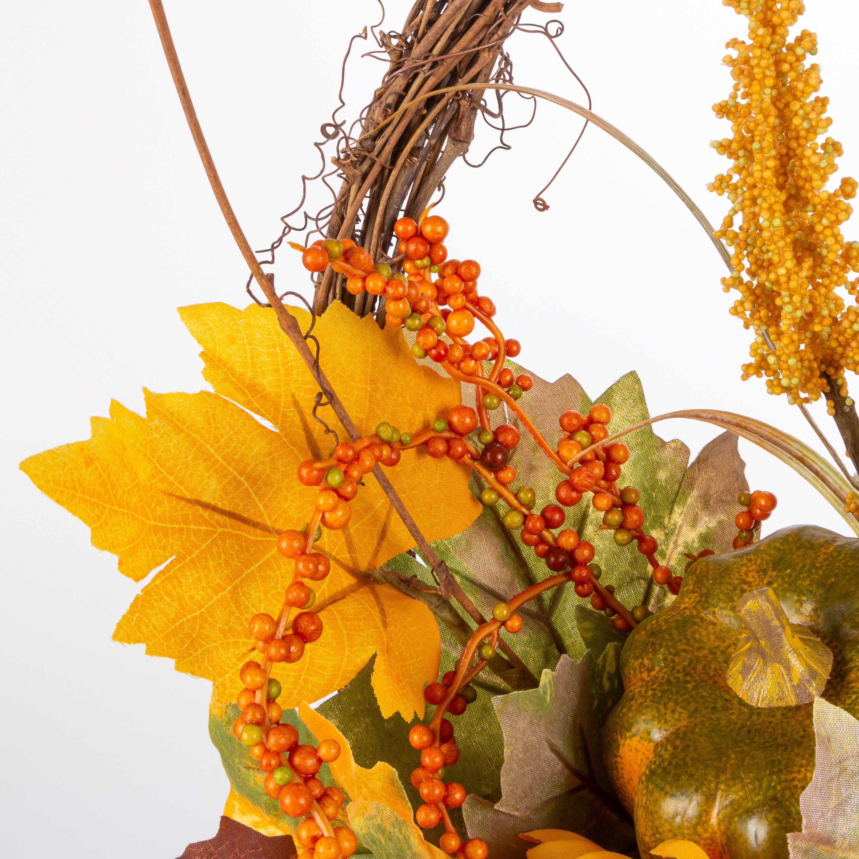 20 in. Cornucopia Wreath with Pumpkin and Berry Accents