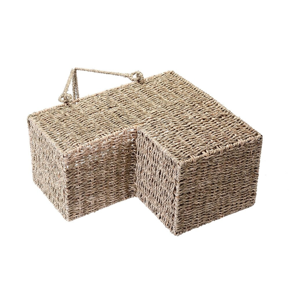 Villacera 14-Inch Wicker Stair Case Basket with Handles, Handmade Woven Seagrass - 16x8x14