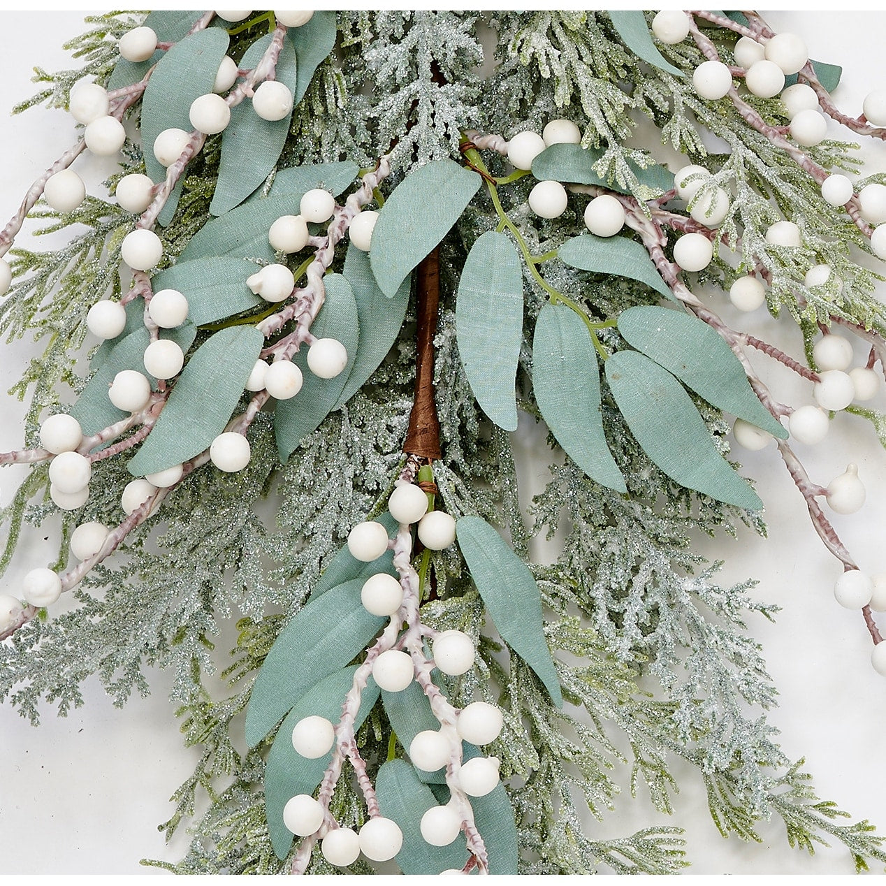 24 Artificial Christmas White Berry and Leaf Teardrop Swag - 24