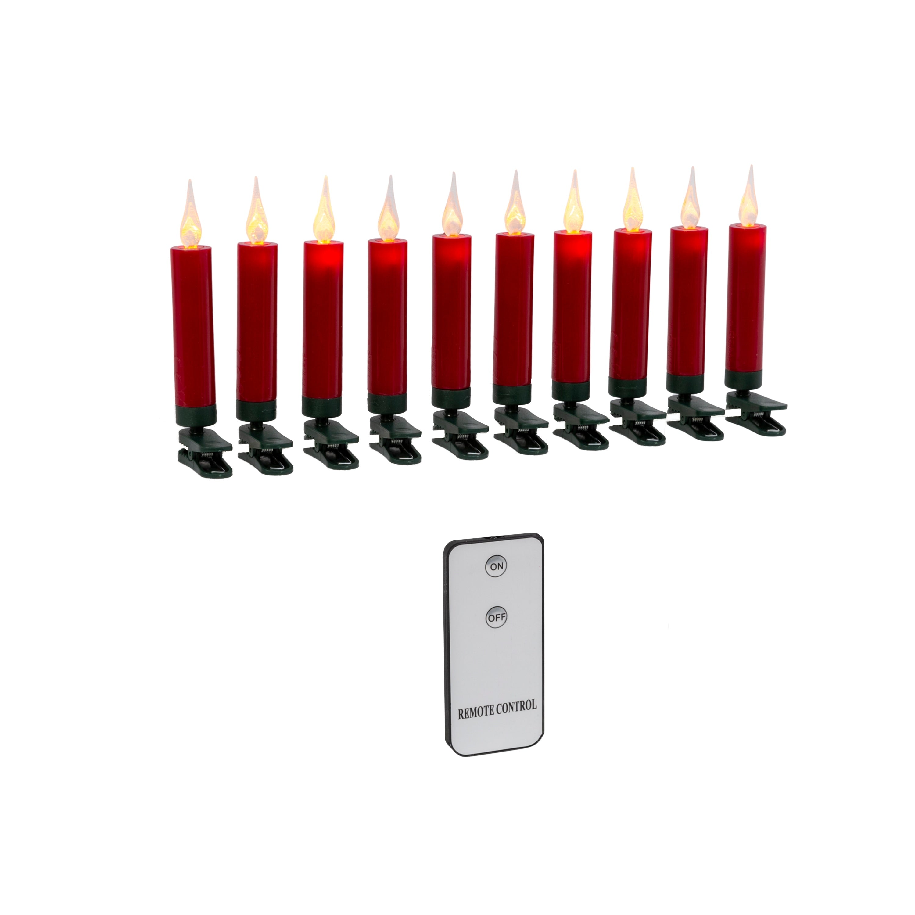 Set of 10 Red Christmas LED Candles with Clip and Remote Control