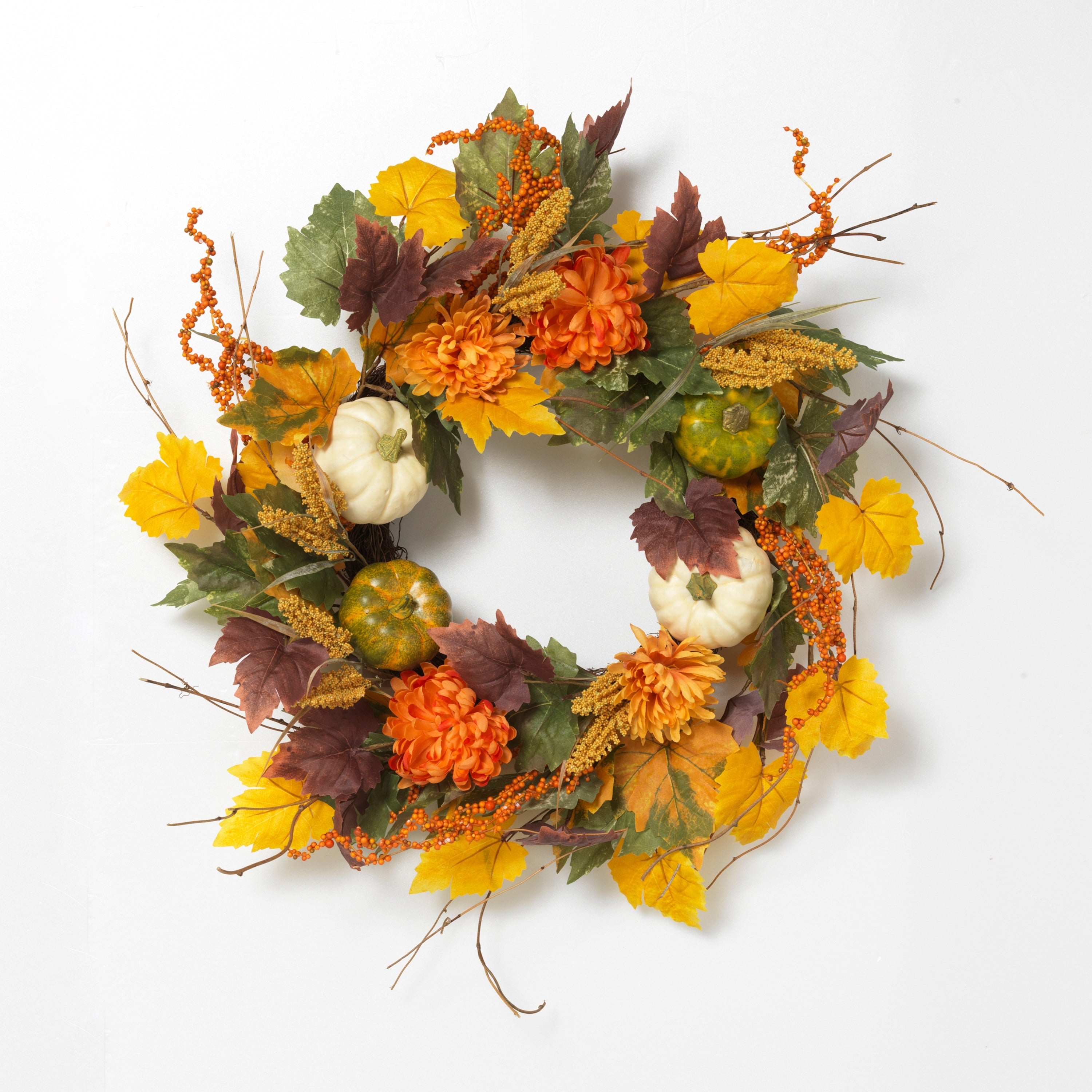 26 in. Diameter Harvest Wreath with Pumpkin and Berry Accents