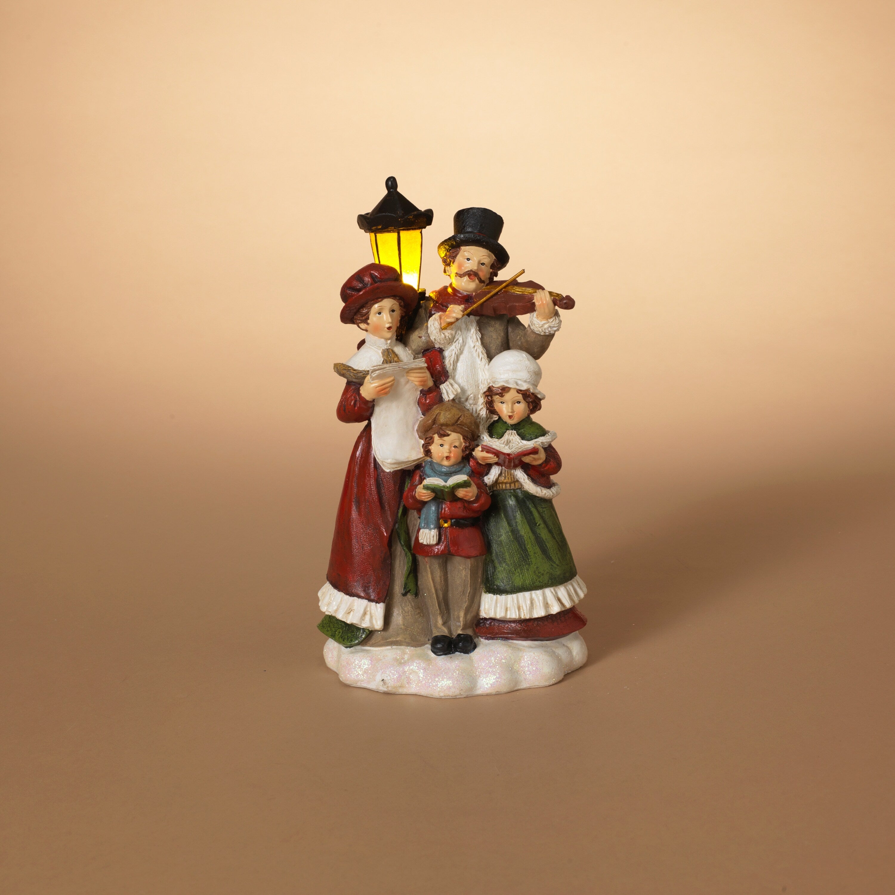 Charming 11 Inch Battery Operated Lighted Resin Holiday Carolers Figurine