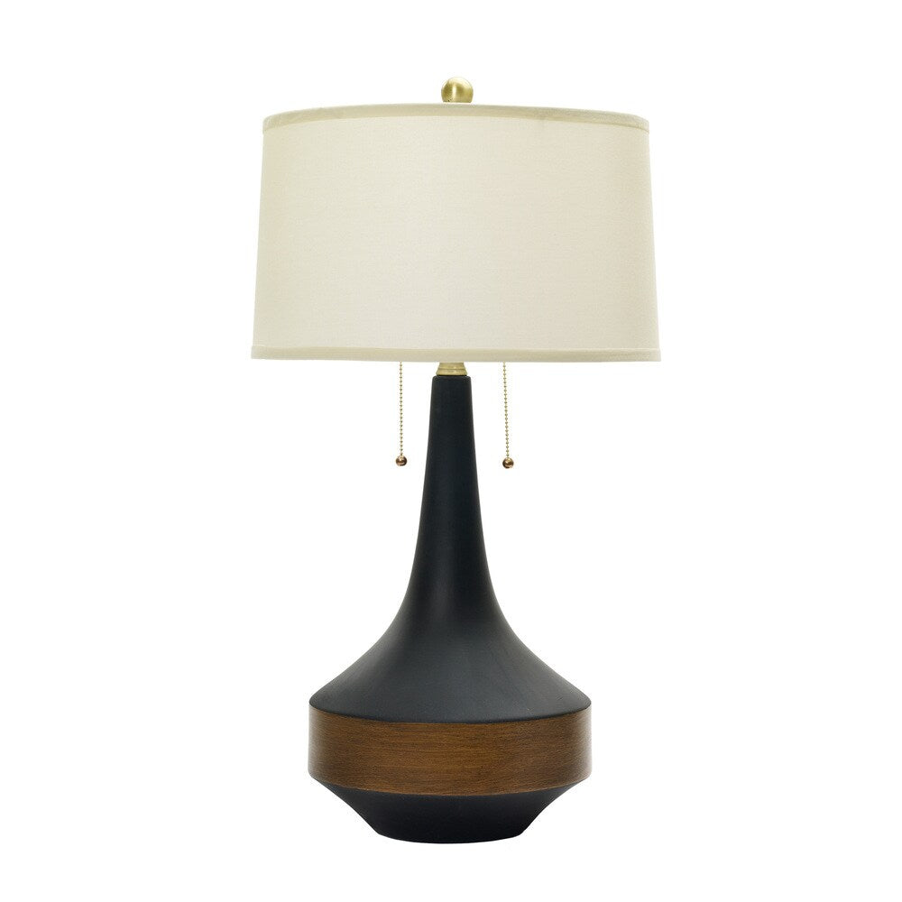 31-inch Ceramic Table Lamp in Matte Black w/Dark Oak wood Accent