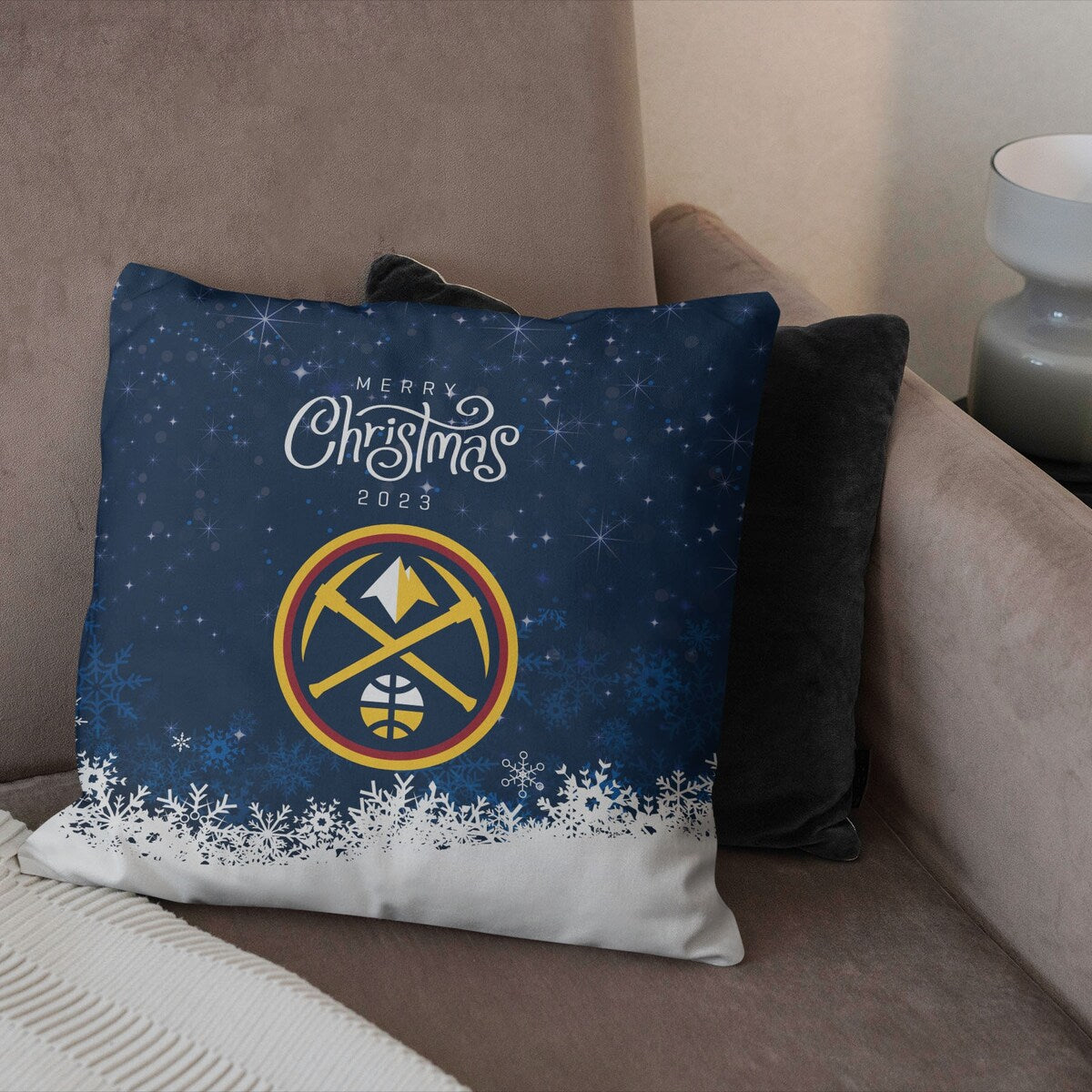 NBA Christmas 2023 Nuggets Printed Throw Pillow - Blue