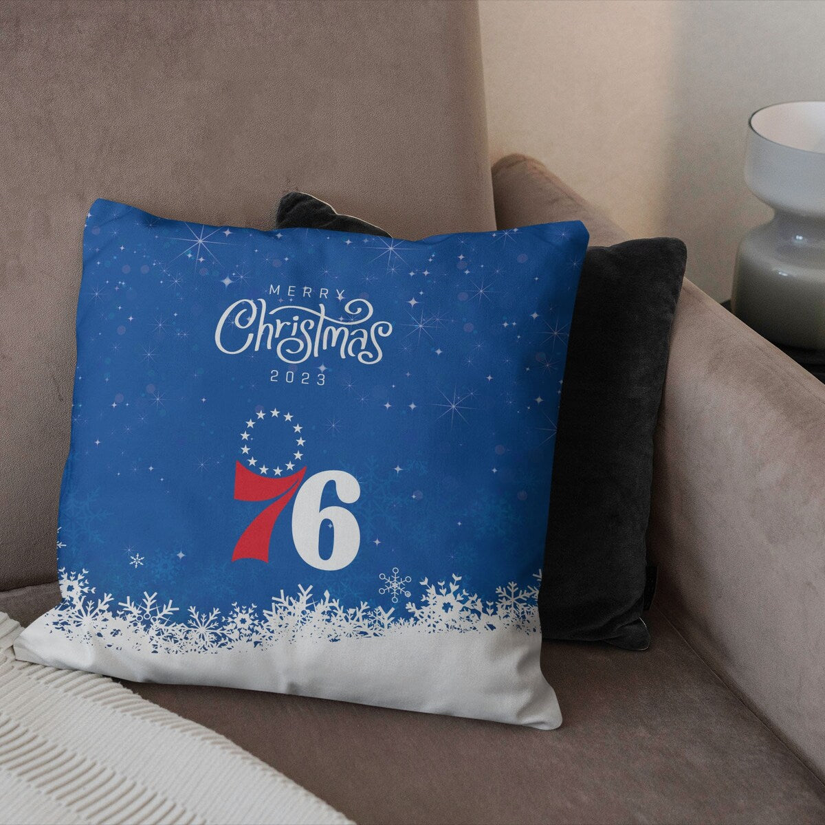 NBA Christmas 2023 76Ers Printed Throw Pillow - Blue