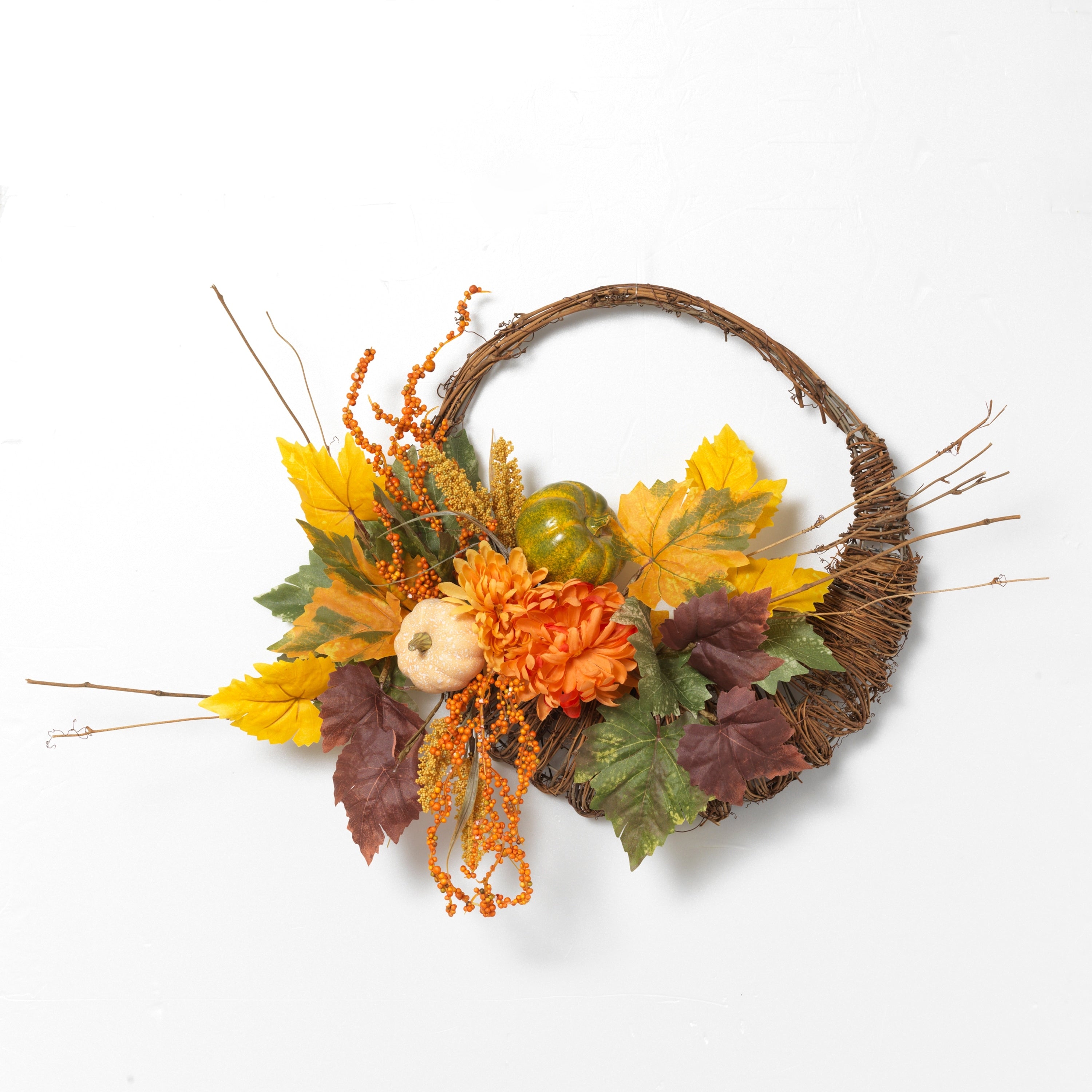 20 in. Cornucopia Wreath with Pumpkin and Berry Accents