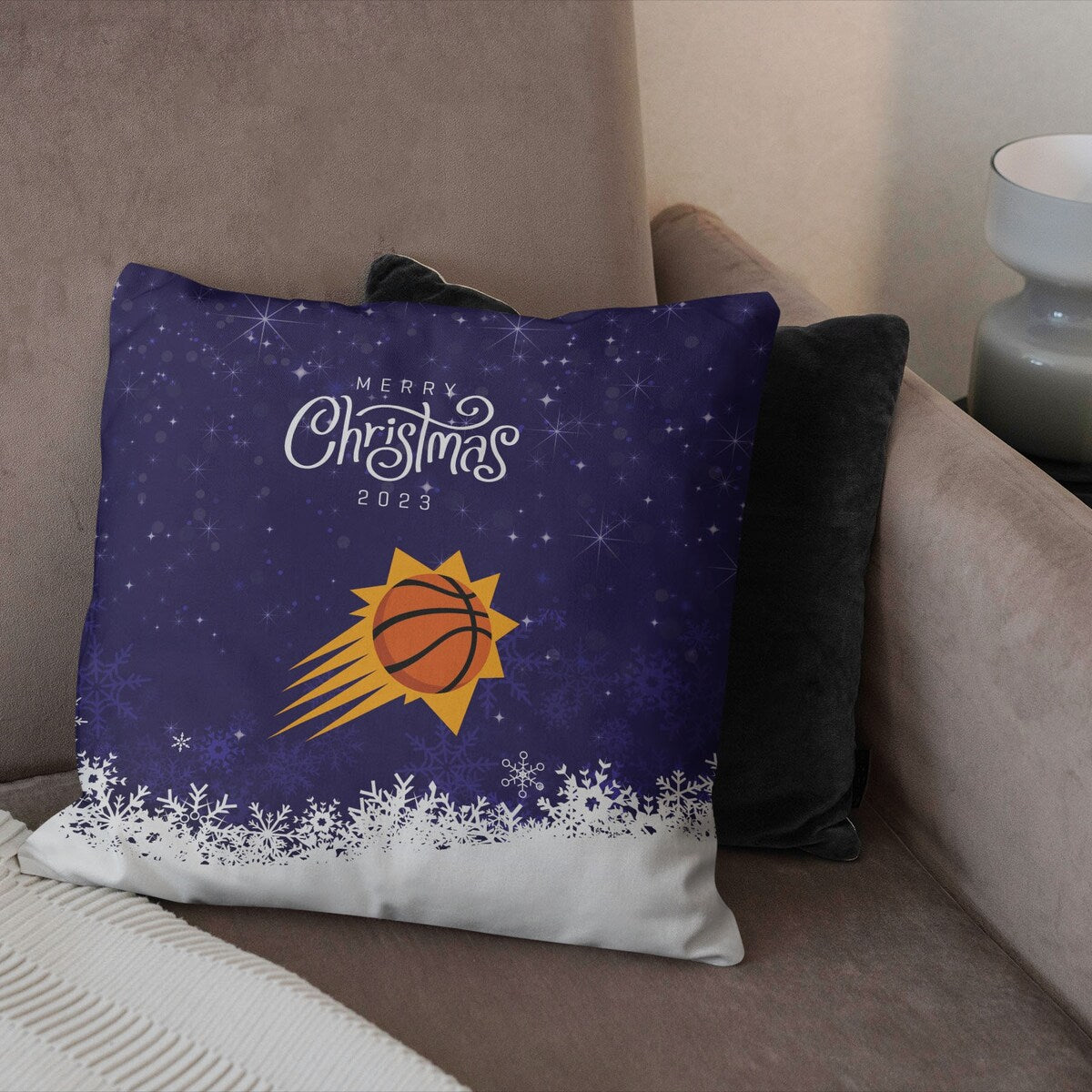 NBA Christmas 2023 Suns Printed Throw Pillow - Purple