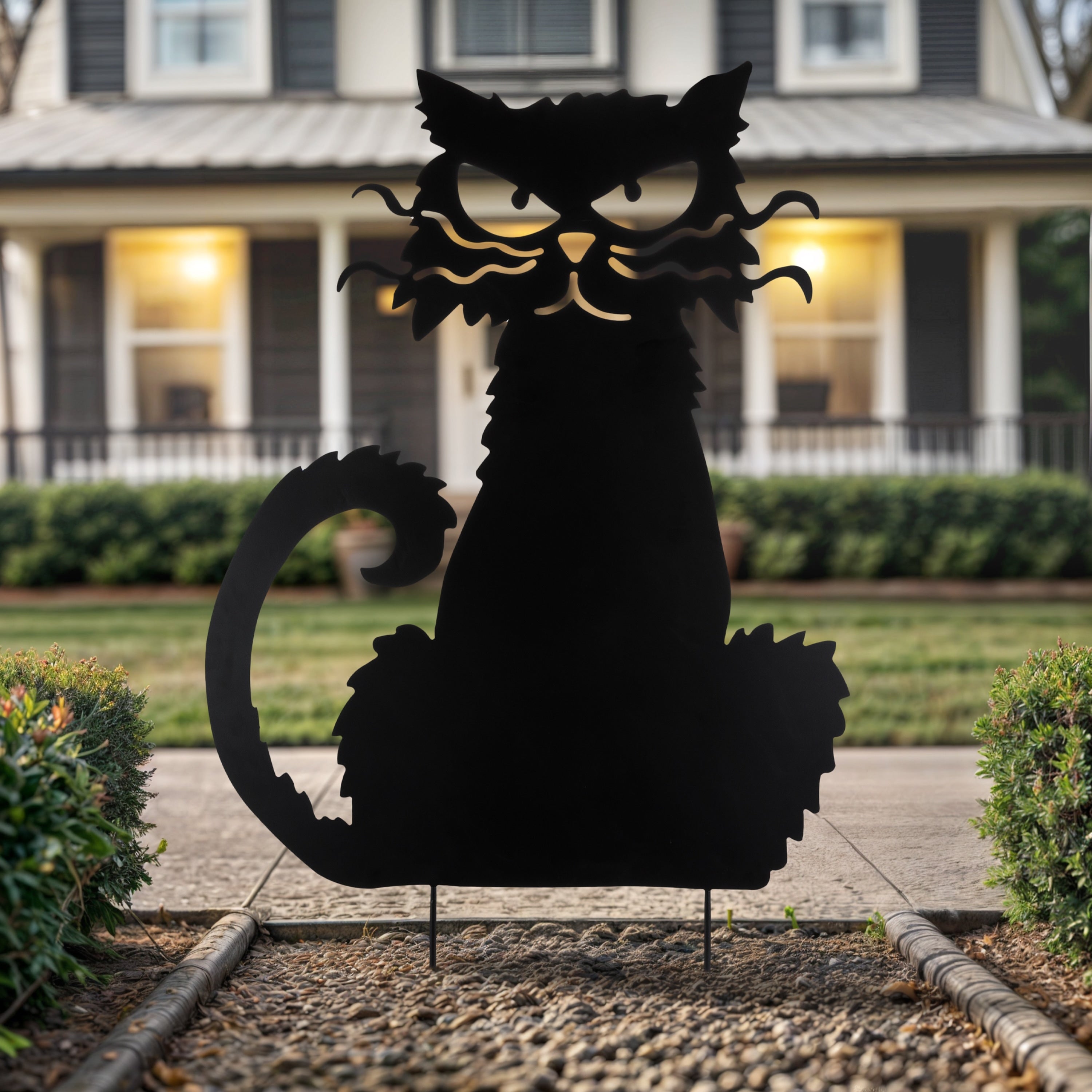 35.16 inch Black Metal Halloween Metal Cat Silhouette Yard Stake