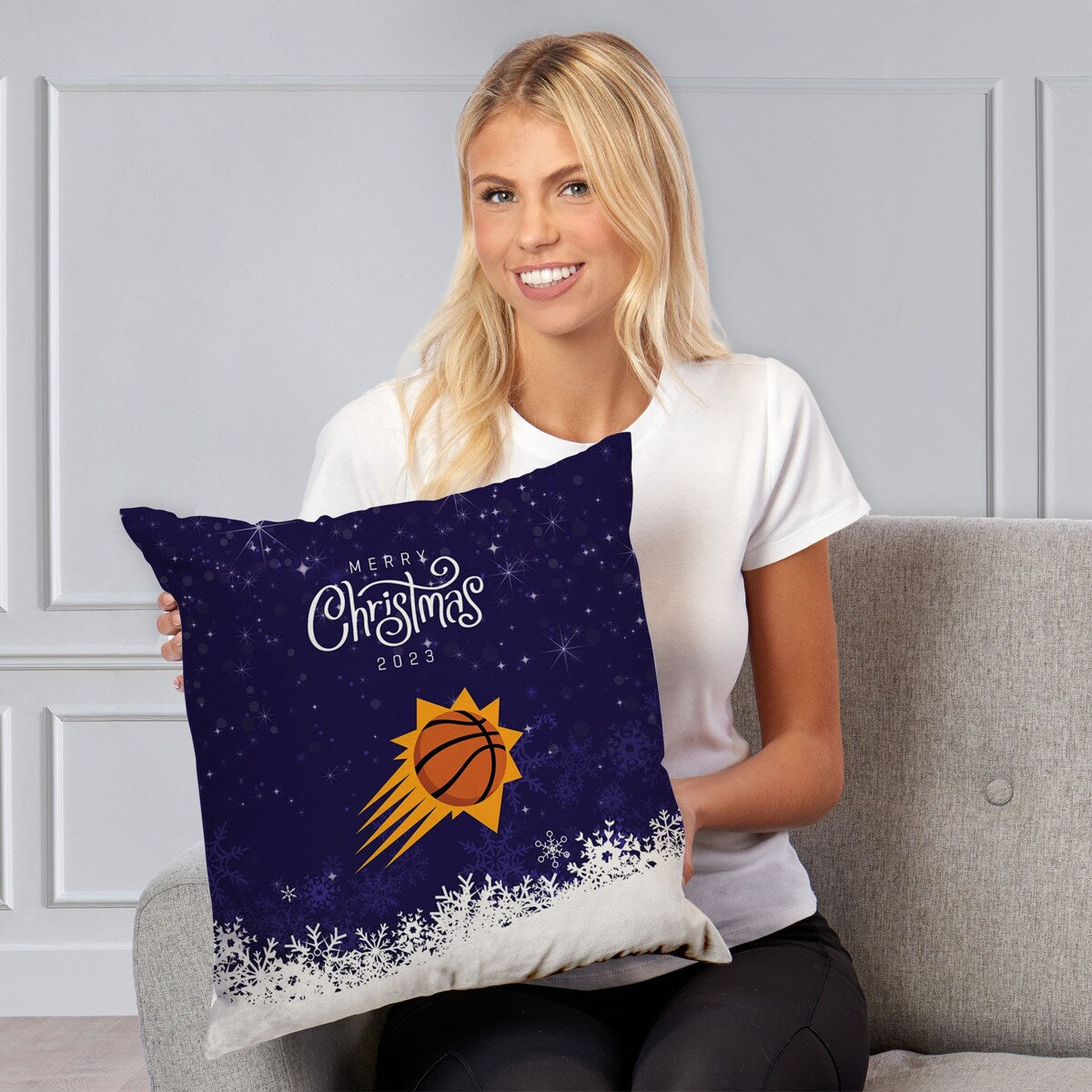 NBA Christmas 2023 Suns Printed Throw Pillow - Purple