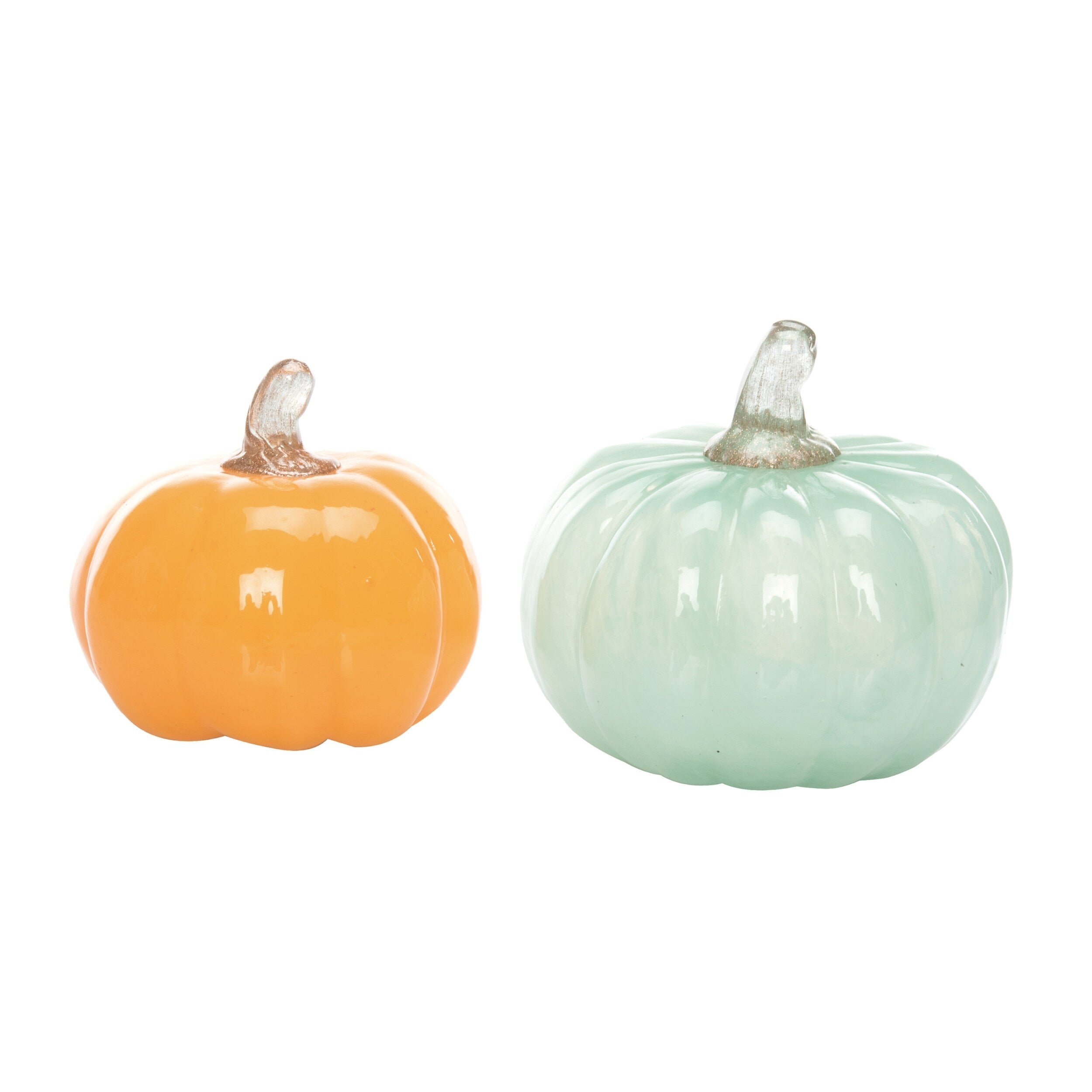 Transpac Glass 4.75 in. Multicolor Harvest Chalky Matte Pumpkin Set of 2 - Orange/Green