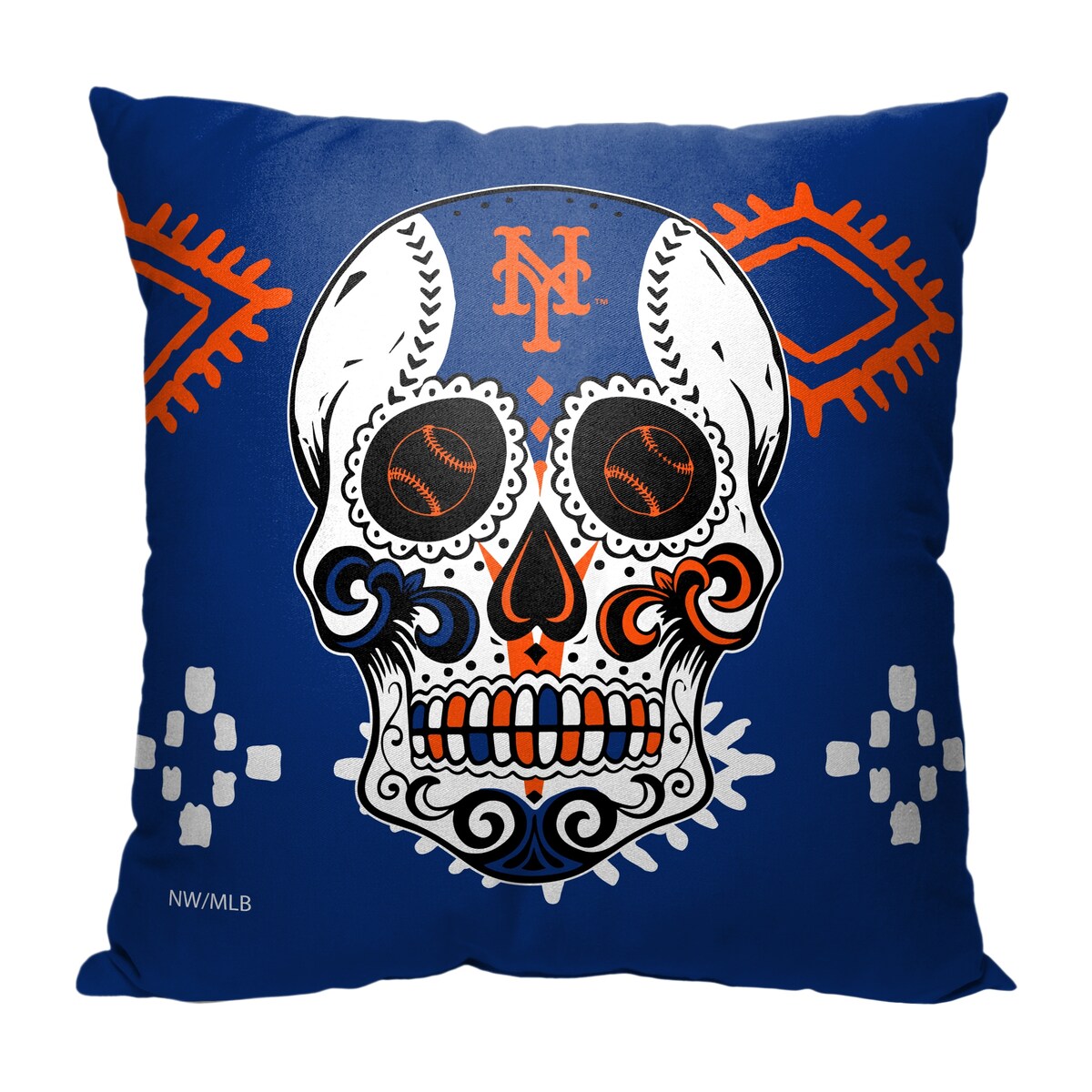 MLB New York Mets Candy Skull 18 Inch Throw Pillow