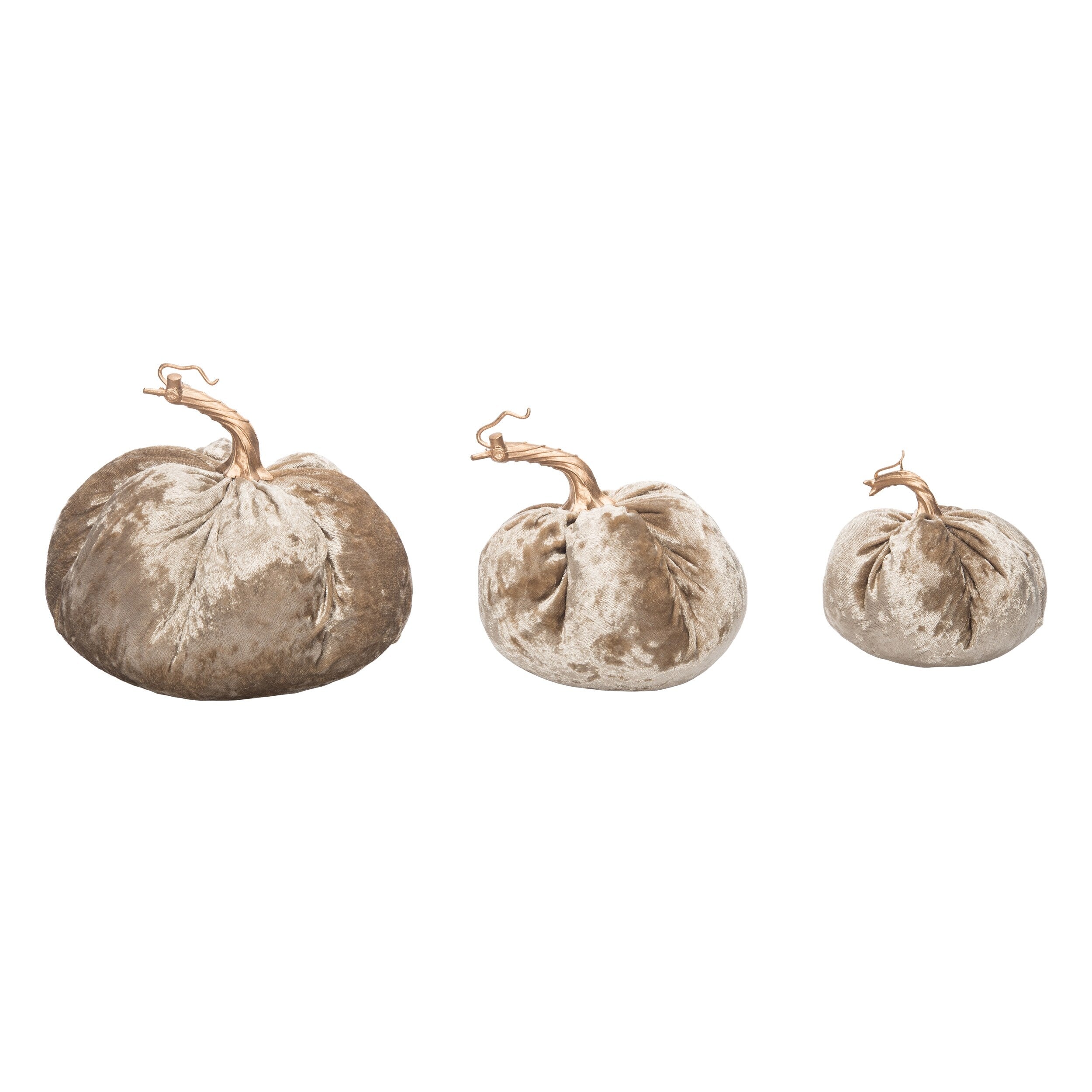 Transpac Fabric 7.87 in. White Harvest Velvet Champagne Pumpkin Set of 3 - Cream