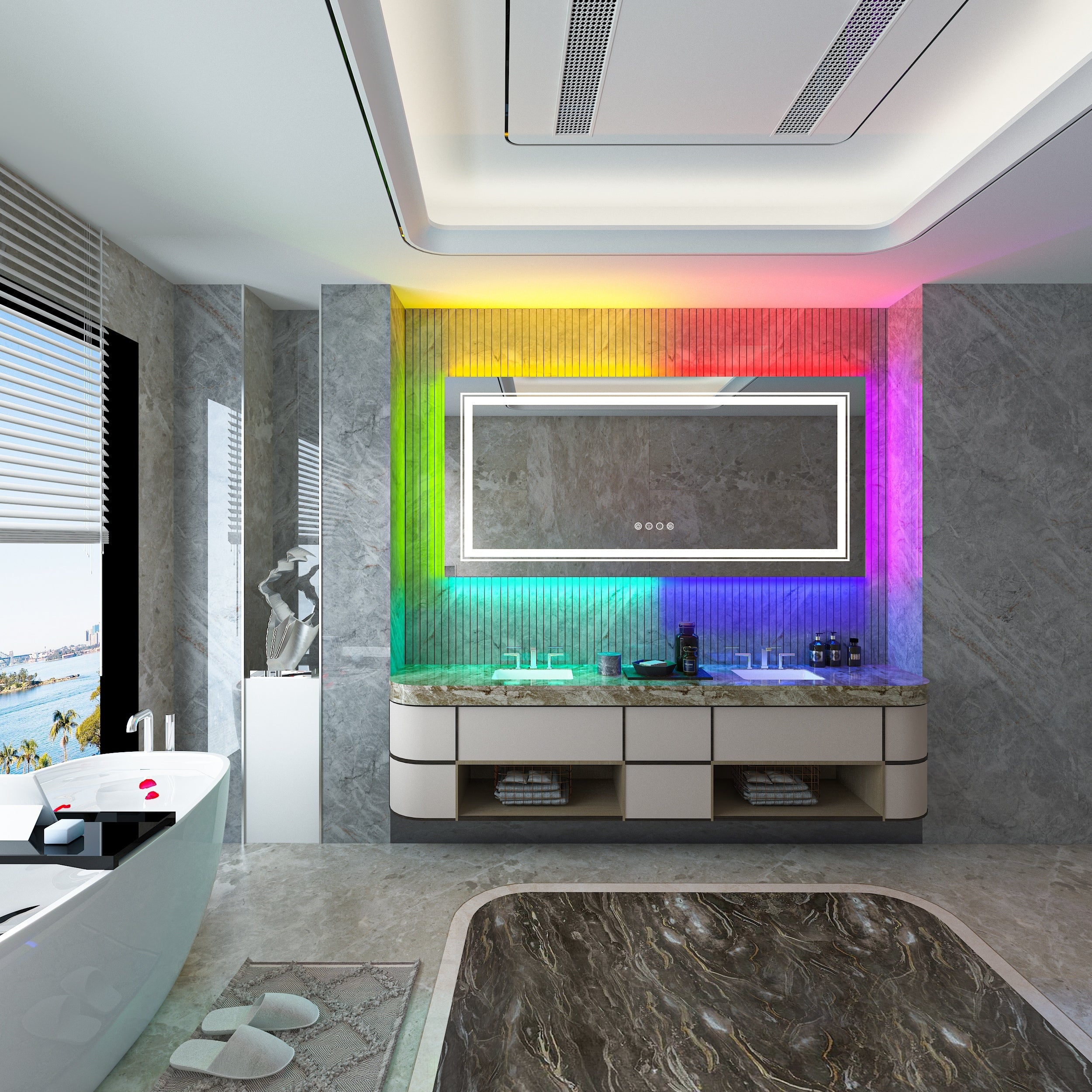 RGB LED Bathroom Mirror Front Light RGB Backlit Lighted Vanity Mirror