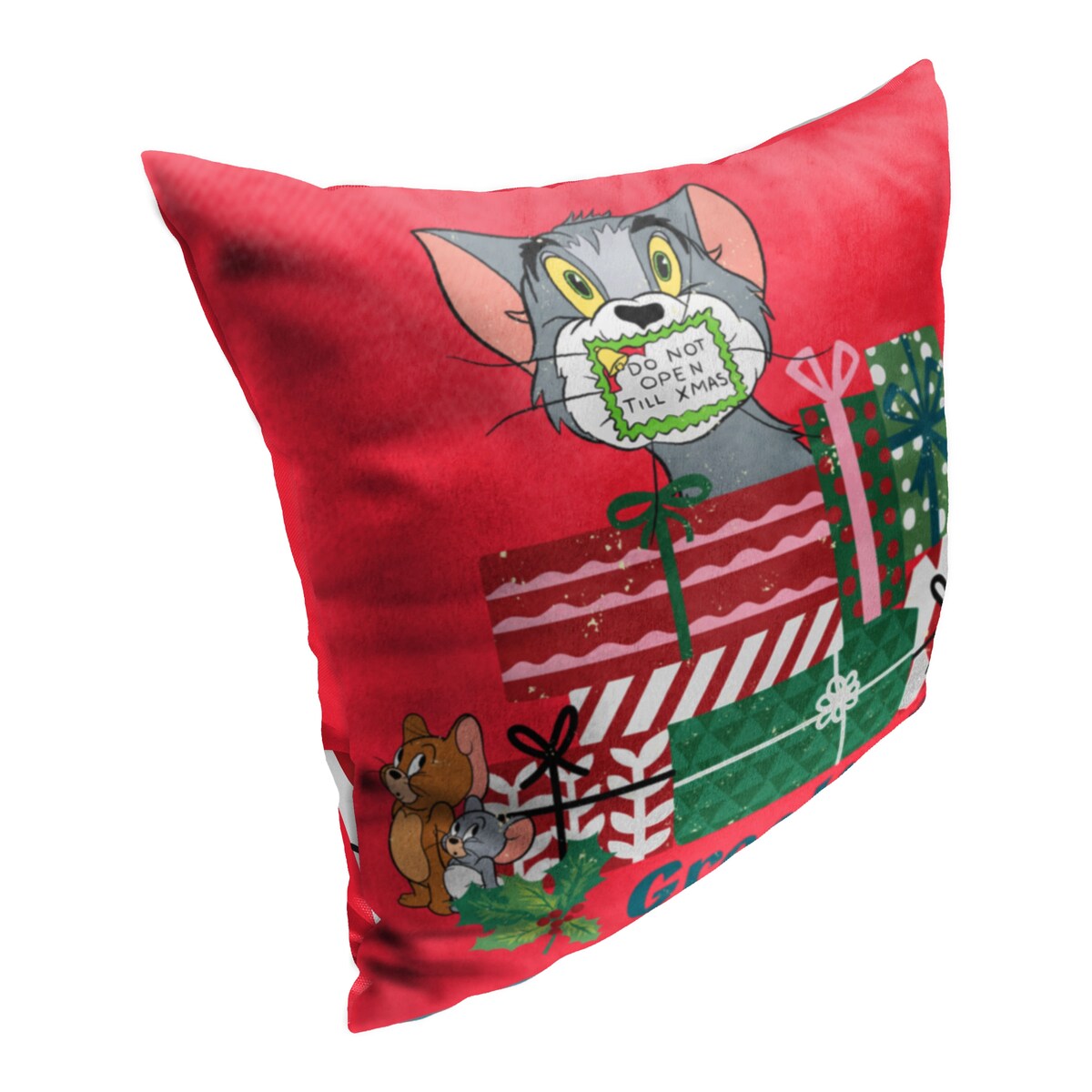 WB Tom and Jerry Silenced Till Christmas Printed Throw Pillow - Red