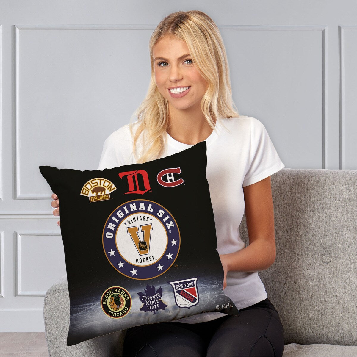 NHL First Six Printed Throw Pillow - Black