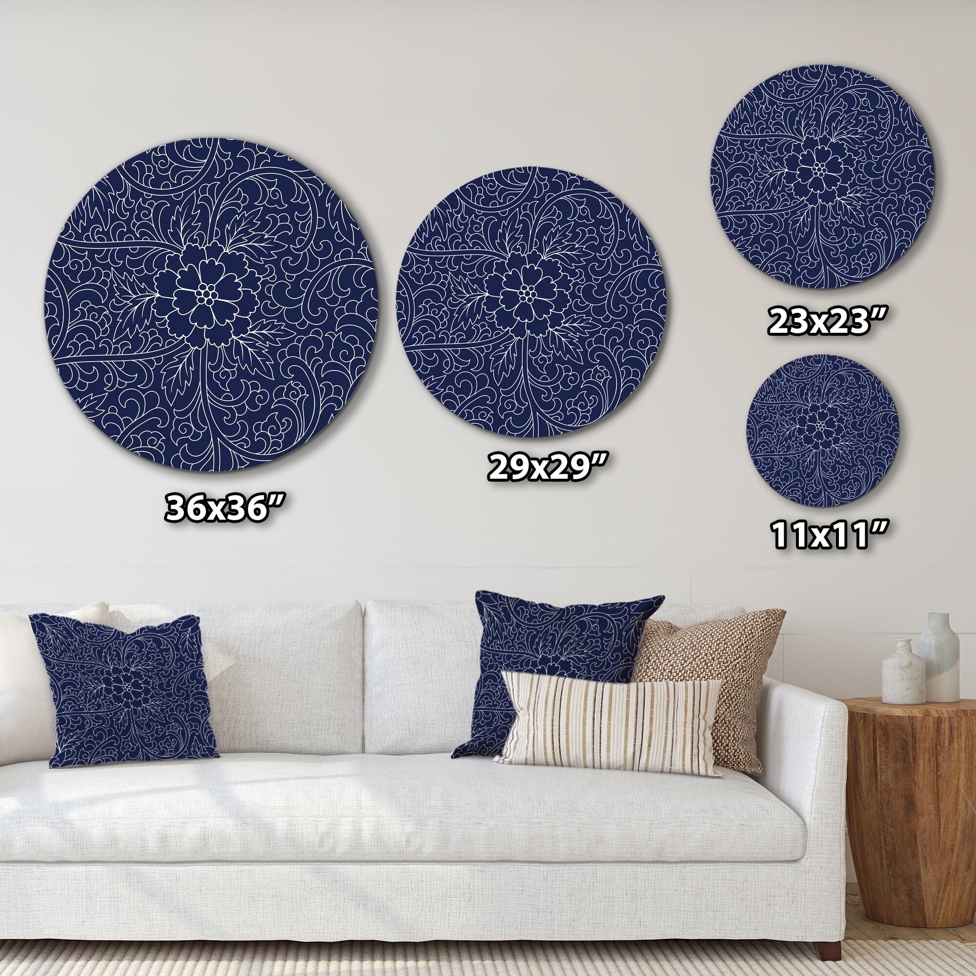 Designart 'Dark Blue Chinese Pattern' Modern Metal Circle Wall Art