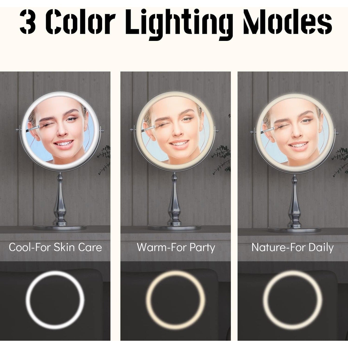 9 Makeup Mirror, 1X/10X Magnifying Mirror with 3 Colors Dimmable Lightning, 360°Rotation Double Sided Desk Mirror