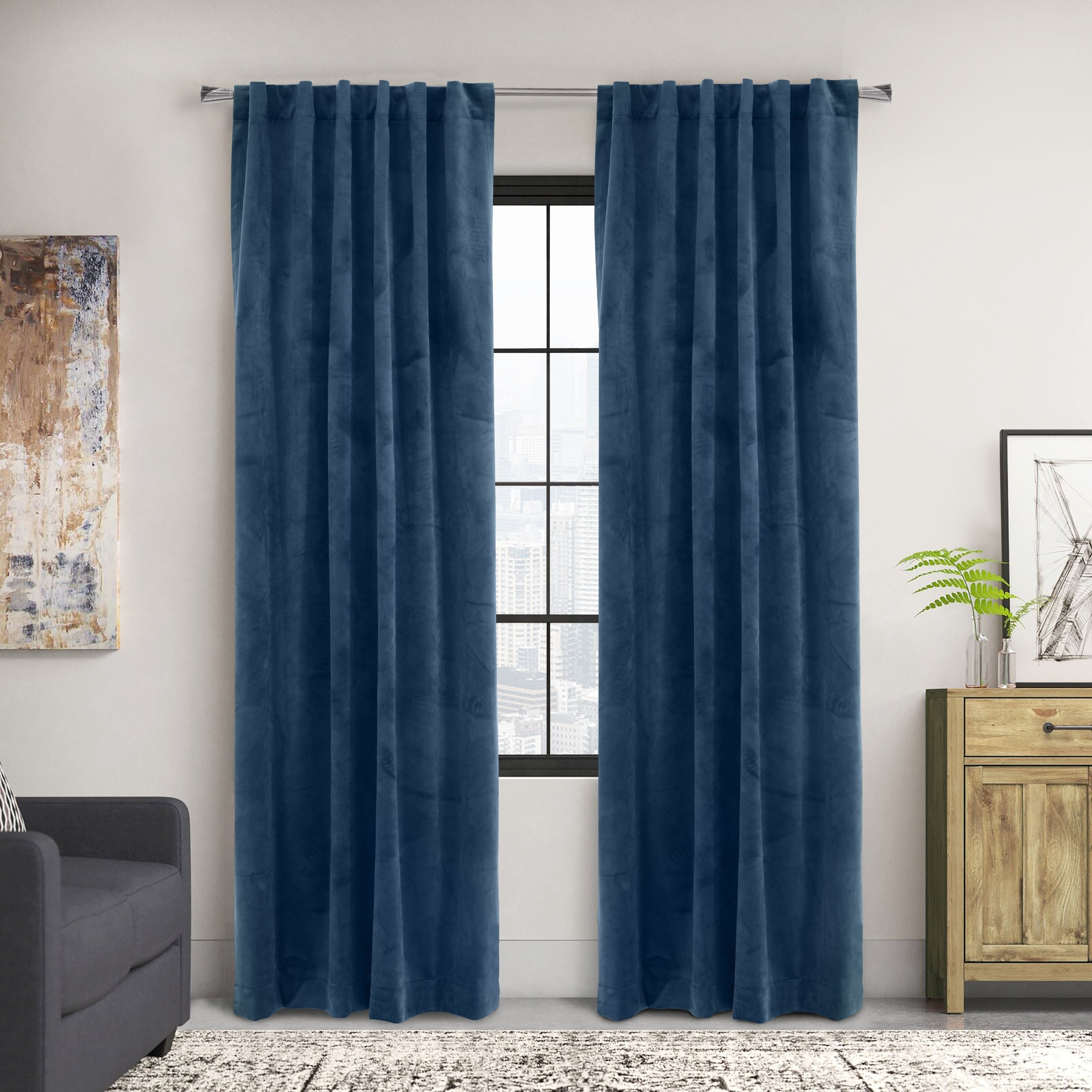 Seren Room Darkening Dual Header Velvety Curtain Panel