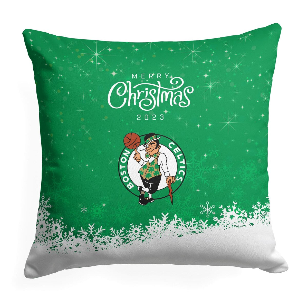 NBA Christmas 2023 Celtics Printed Throw Pillow - Green