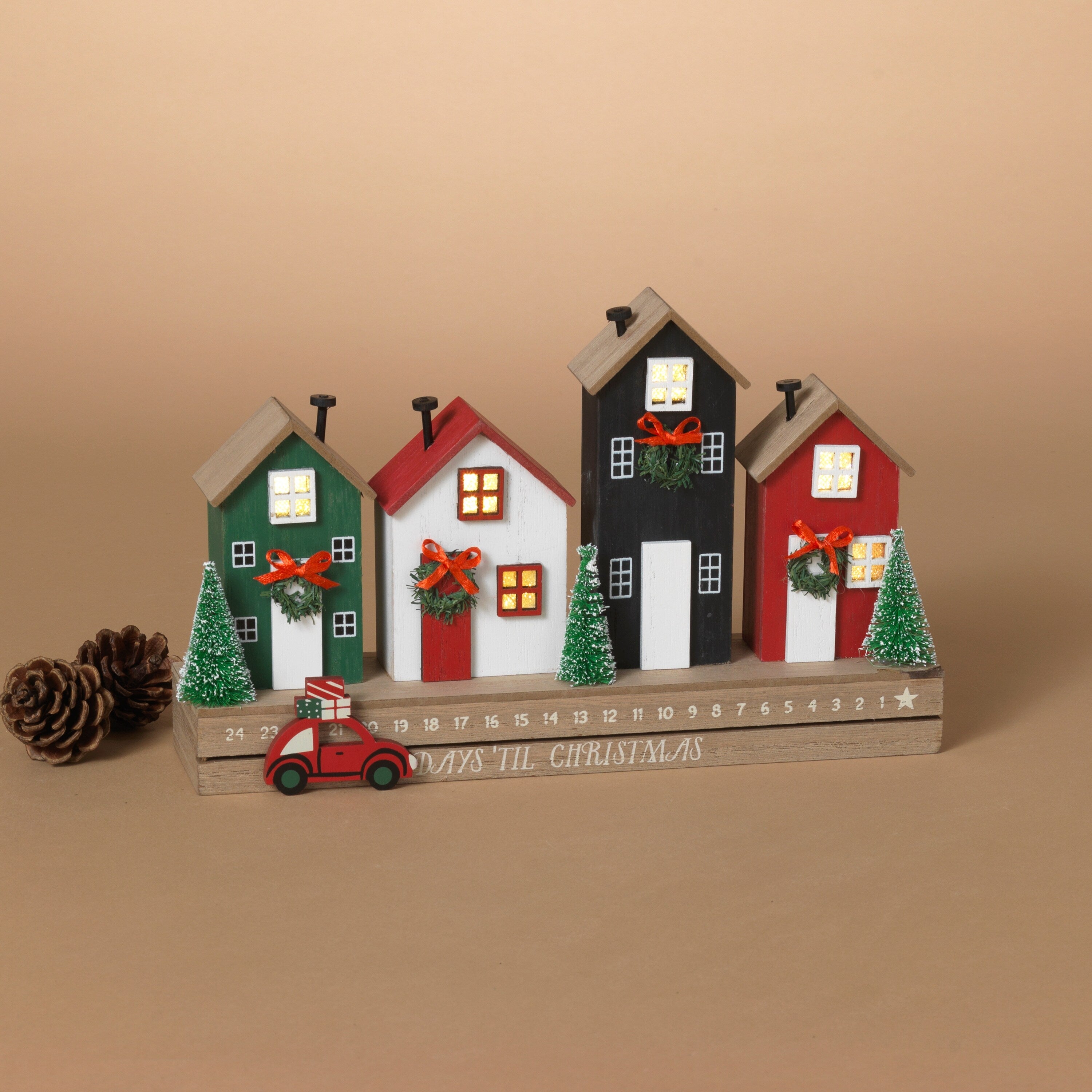 Charming 10.75 Inch Lighted Row House Countdown Calendar with Timer