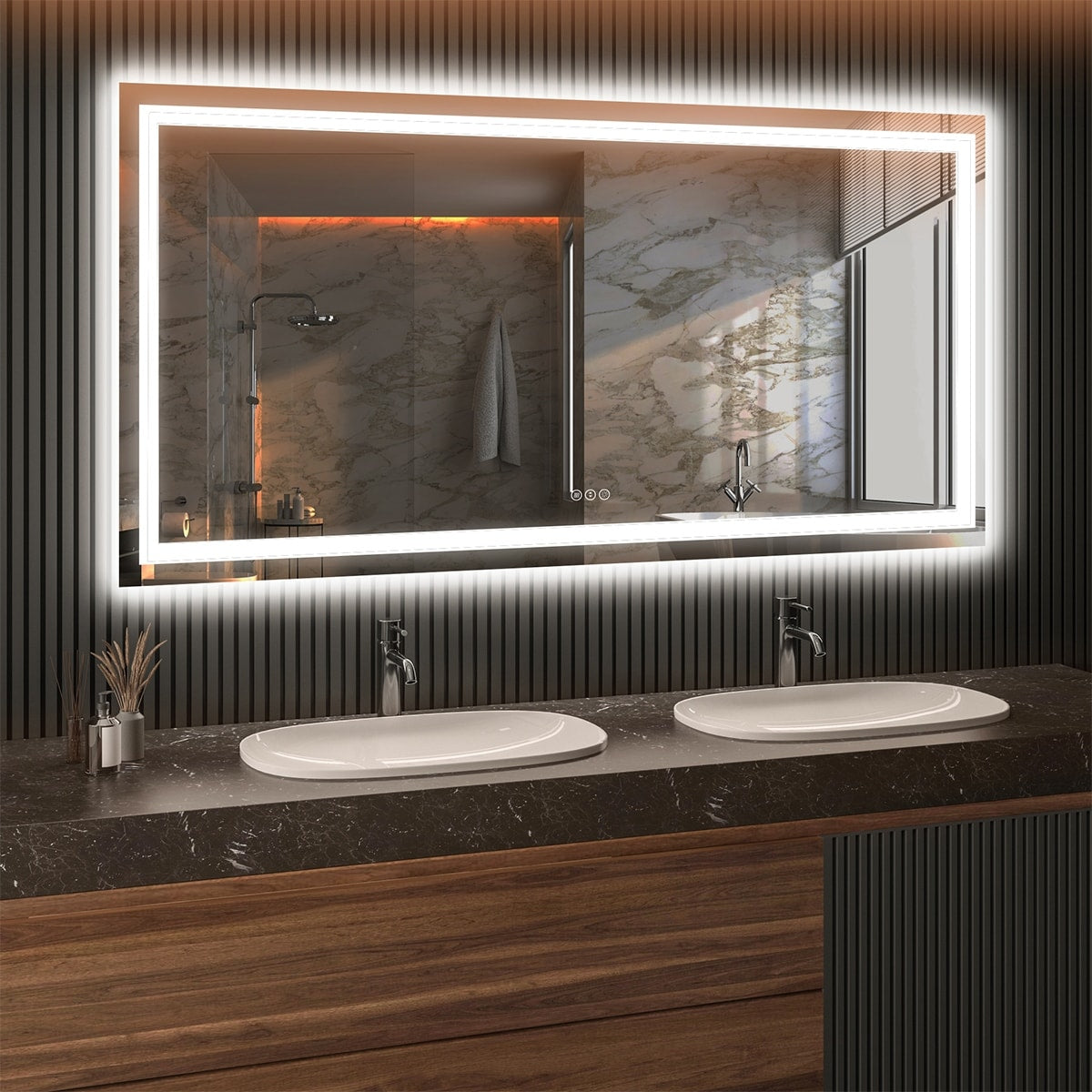 LED Bathroom Mirror with Lights 72x36, Lighted Vanity Mirror Wall Mounted with Front and Backlit - White