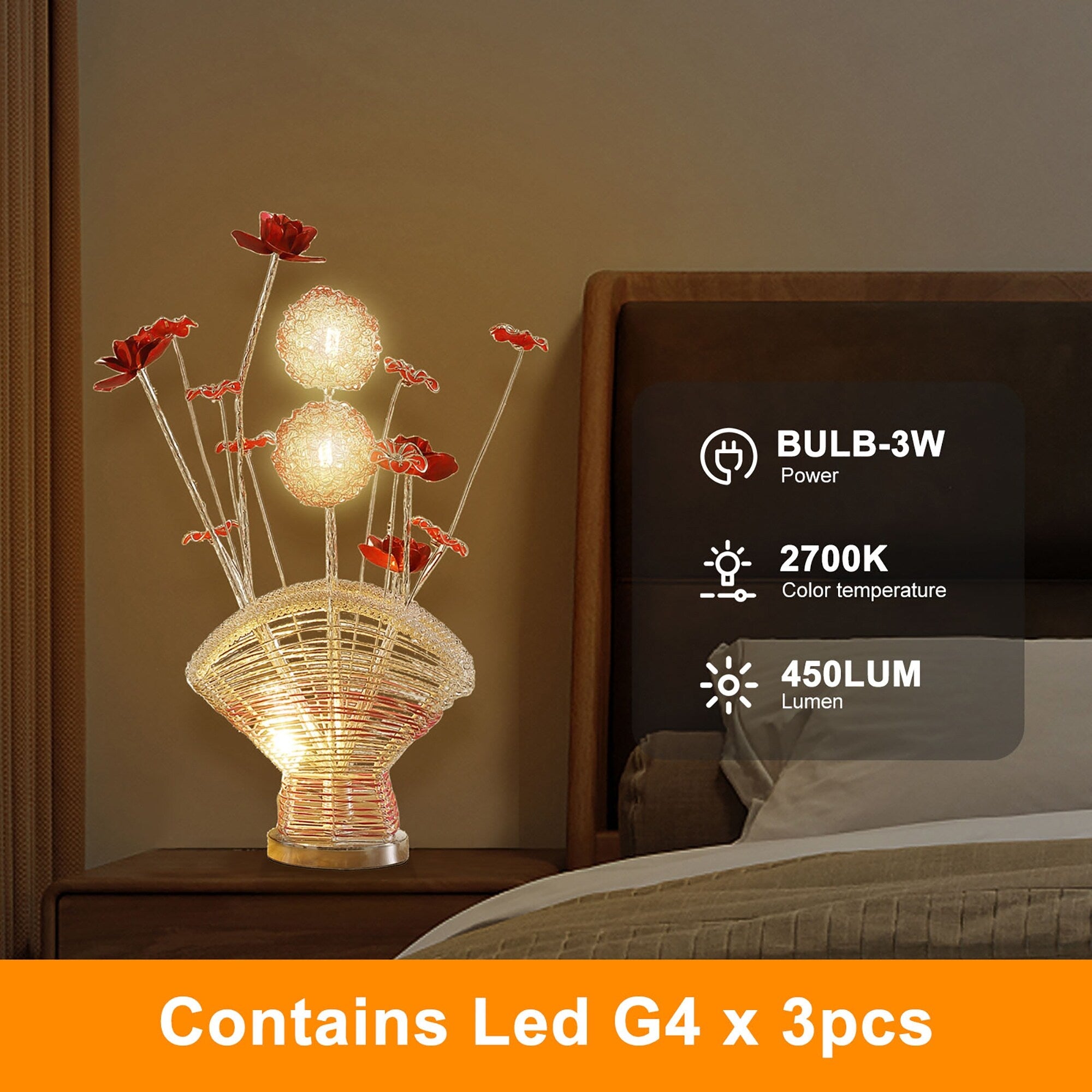 21.5 In LED Aluminum Rose Petal Vase Table Lamp