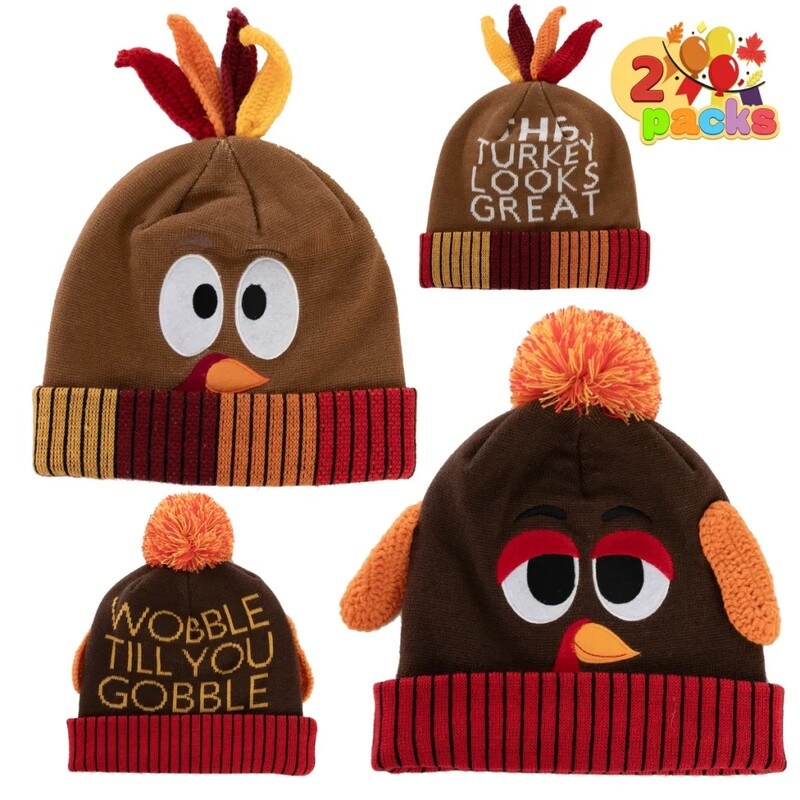 Thanksgiving Hat & Pom Pom Beanie Set