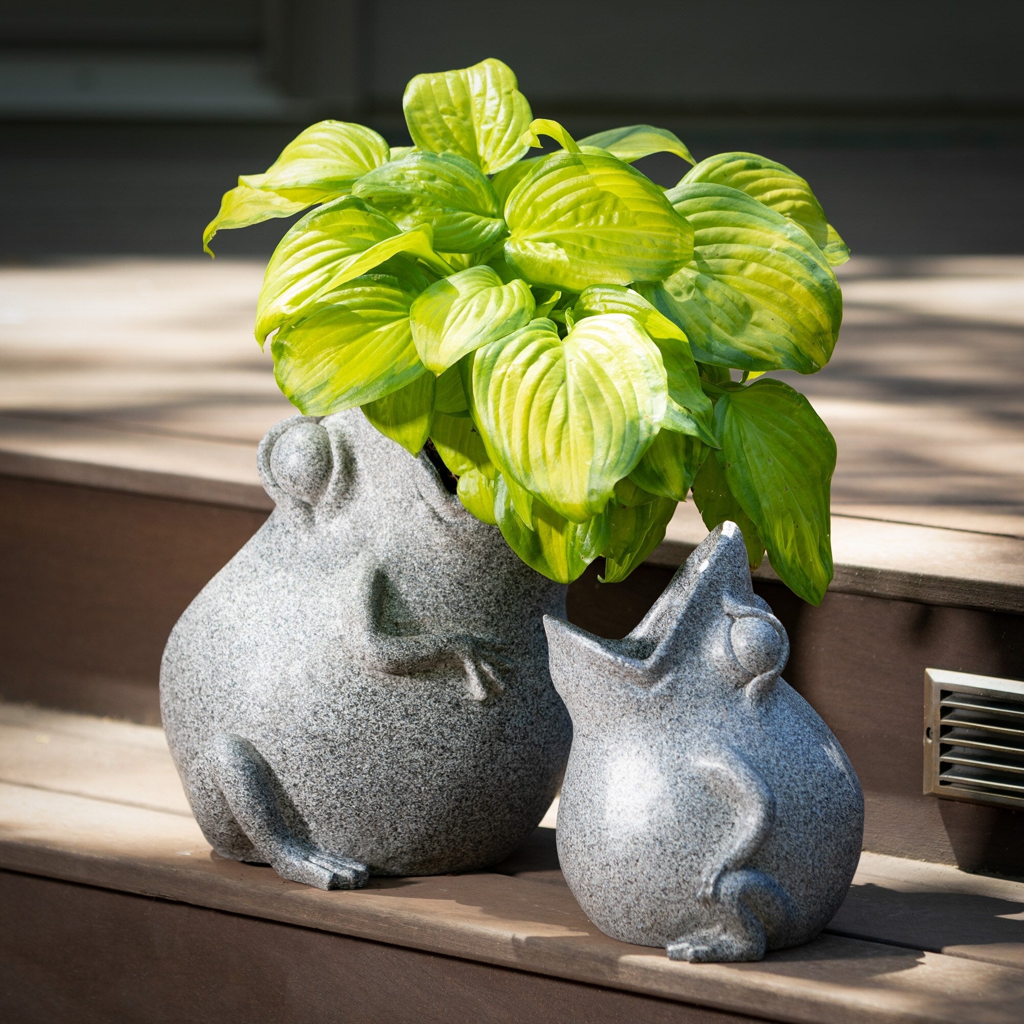 13.25H Sullivans Tongue-In-Cheek Frog Planters Set of 2, Gray - 10L x 7.5W x 13.25H, 7.5L x 5.5W x 9.25H