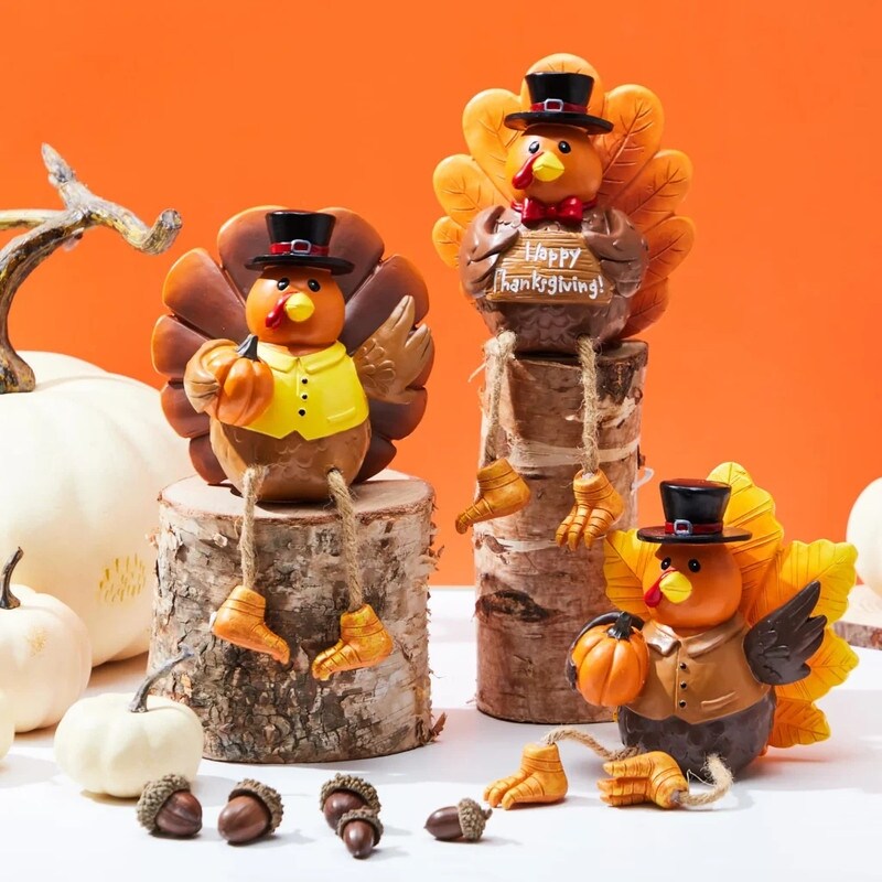 Thanksgiving Turkey Statues: 3-Piece Set