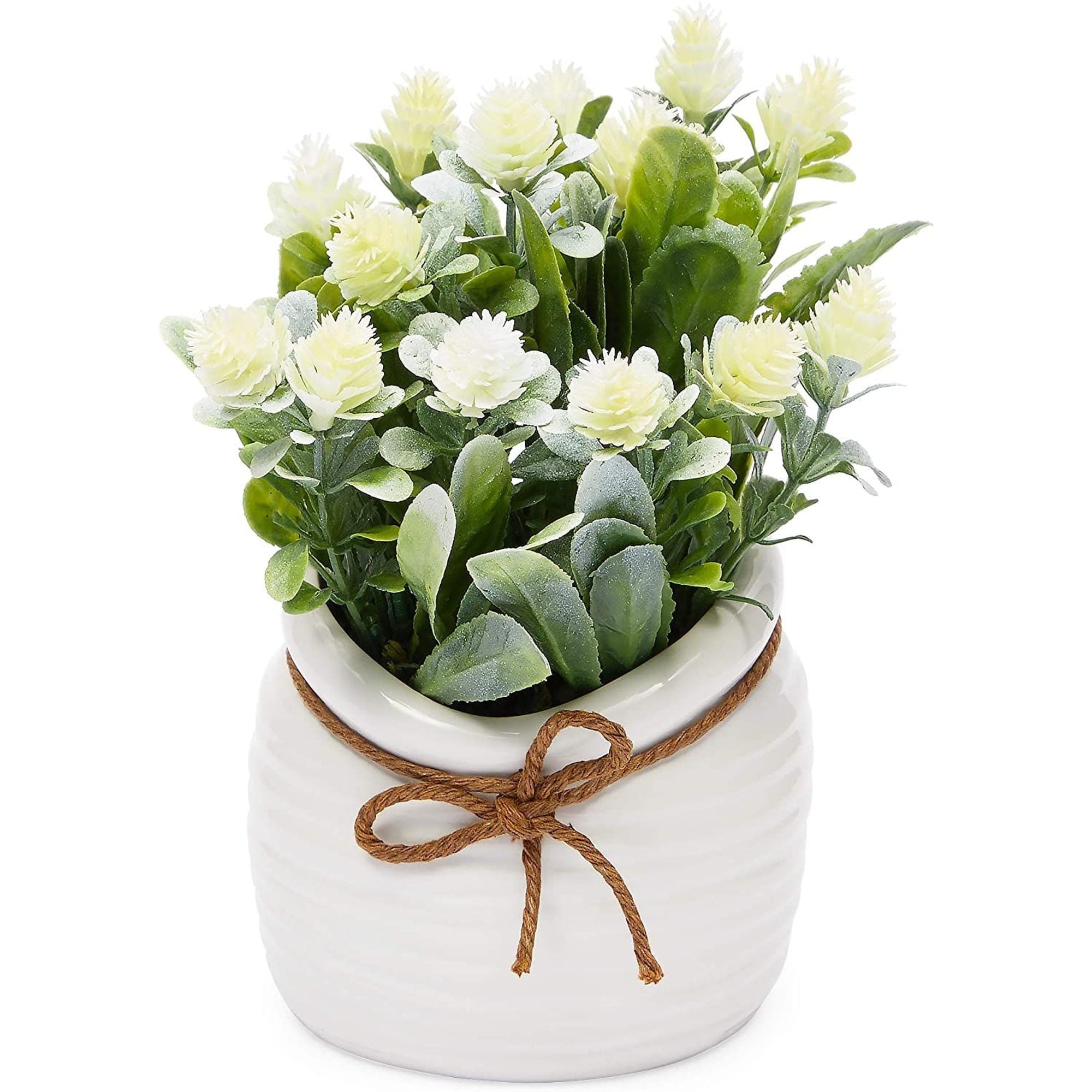 Artificial Flowers with Small White Vase, Home Decoration (3.5 x 6 Inches)