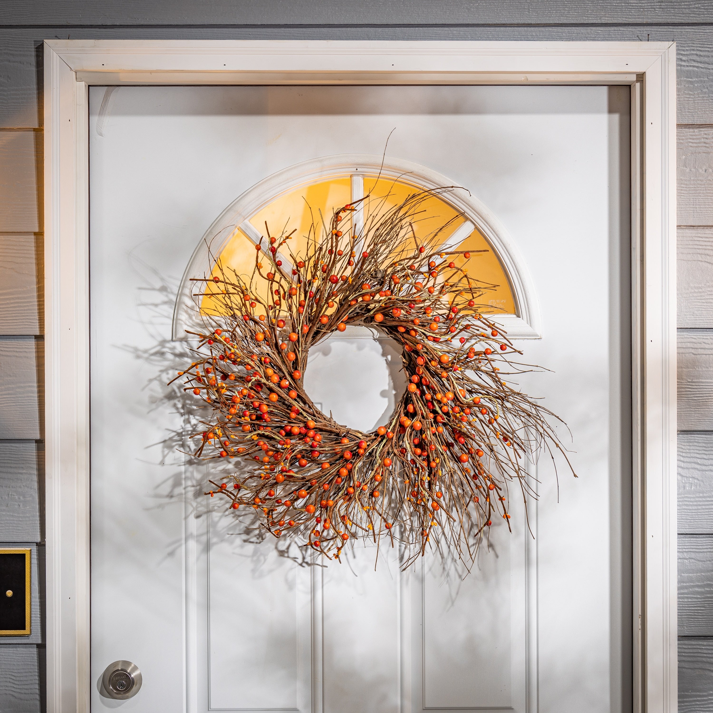 Gold Accented Dried Twig and Autumn Berries Wreath