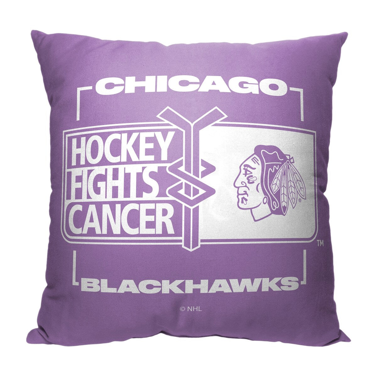 NHL Hockey Fights Cancer Fight For Blackhawks Printed Throw Pillow - Purple