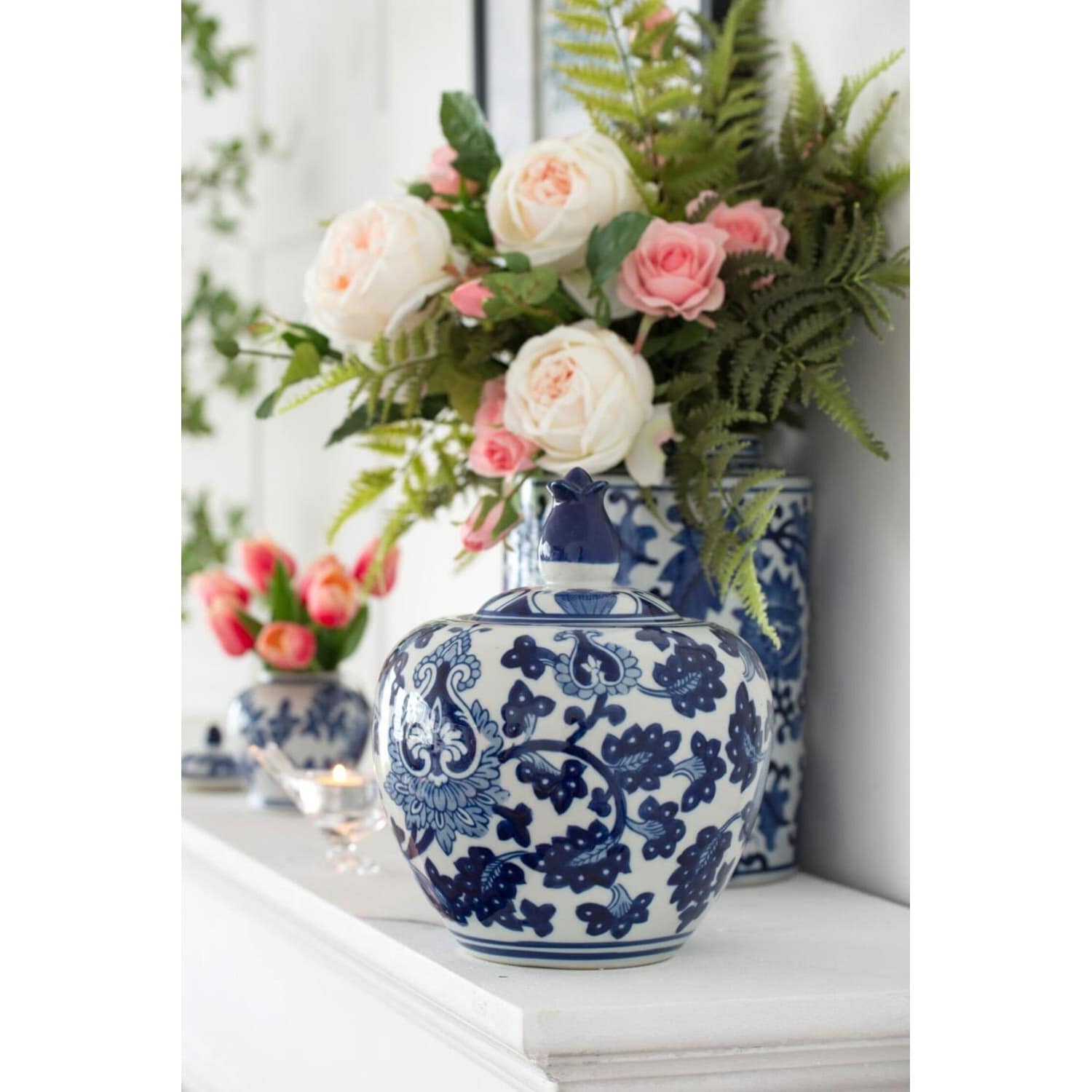 A&B Home Aline Blue and White Ginger Jar