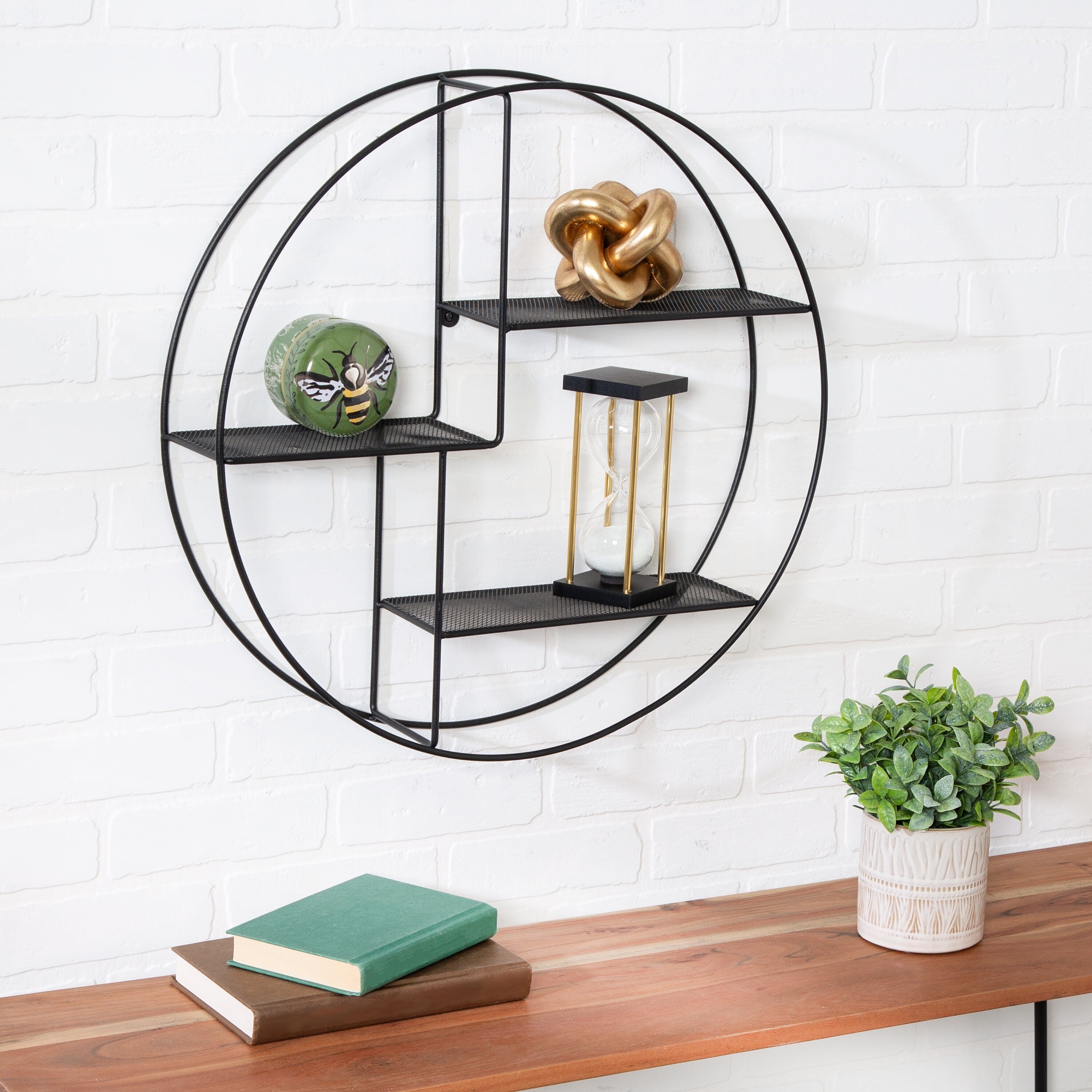 Honey-Can-Do Black 3-Tier Steel Circle Wall Accent Shelf