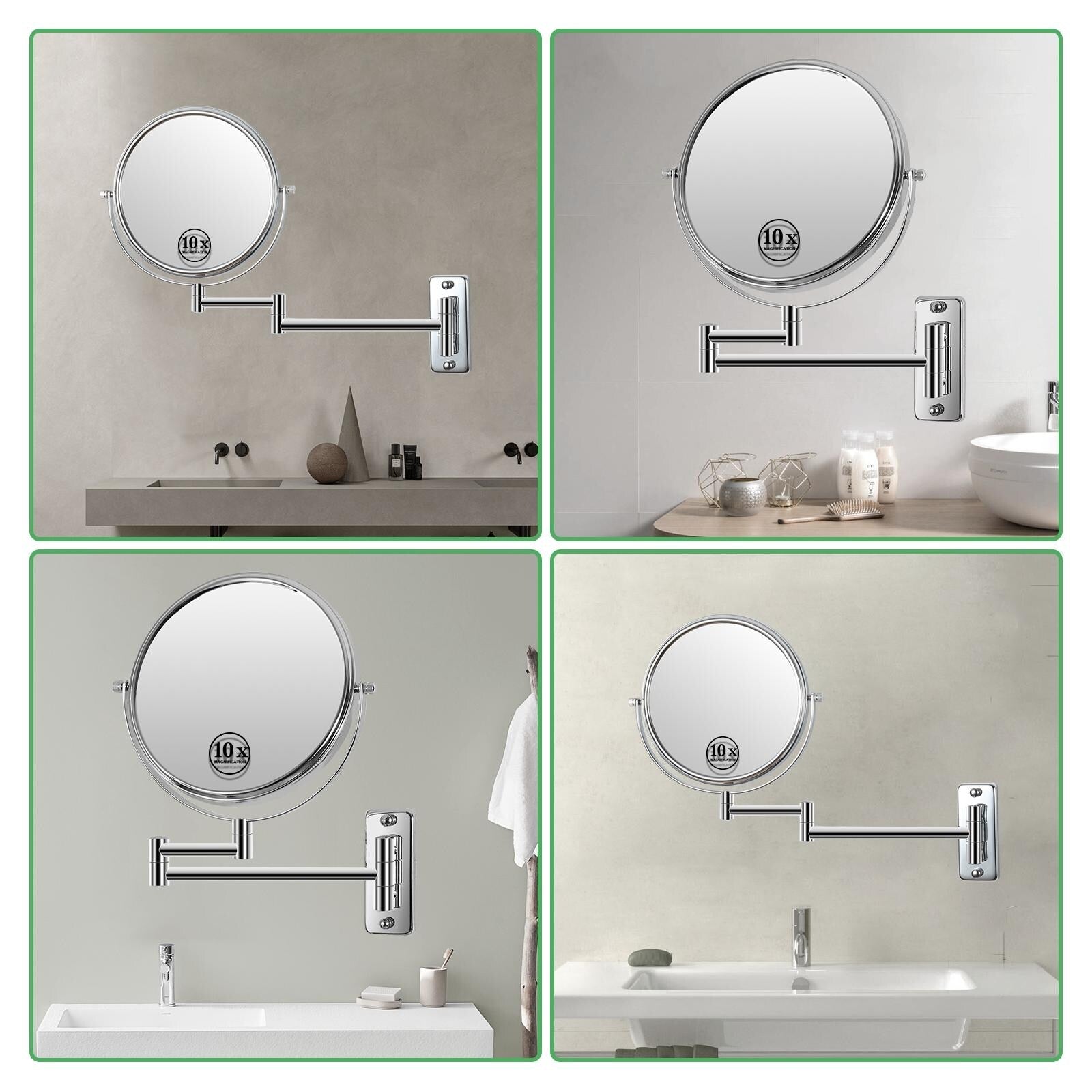 Wall Mounted Makeup Mirror 1x/10x Bathroom Mirror Reversible Double-Sided