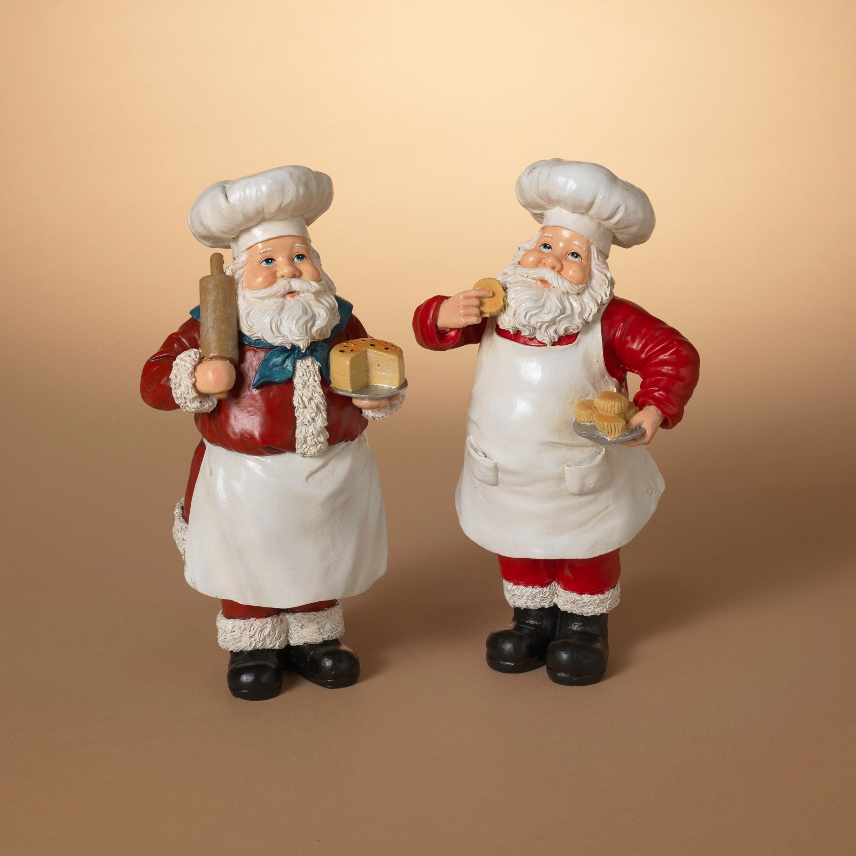 12.2 Inches High Resin Holiday Chef Santa Figurines Set of 2