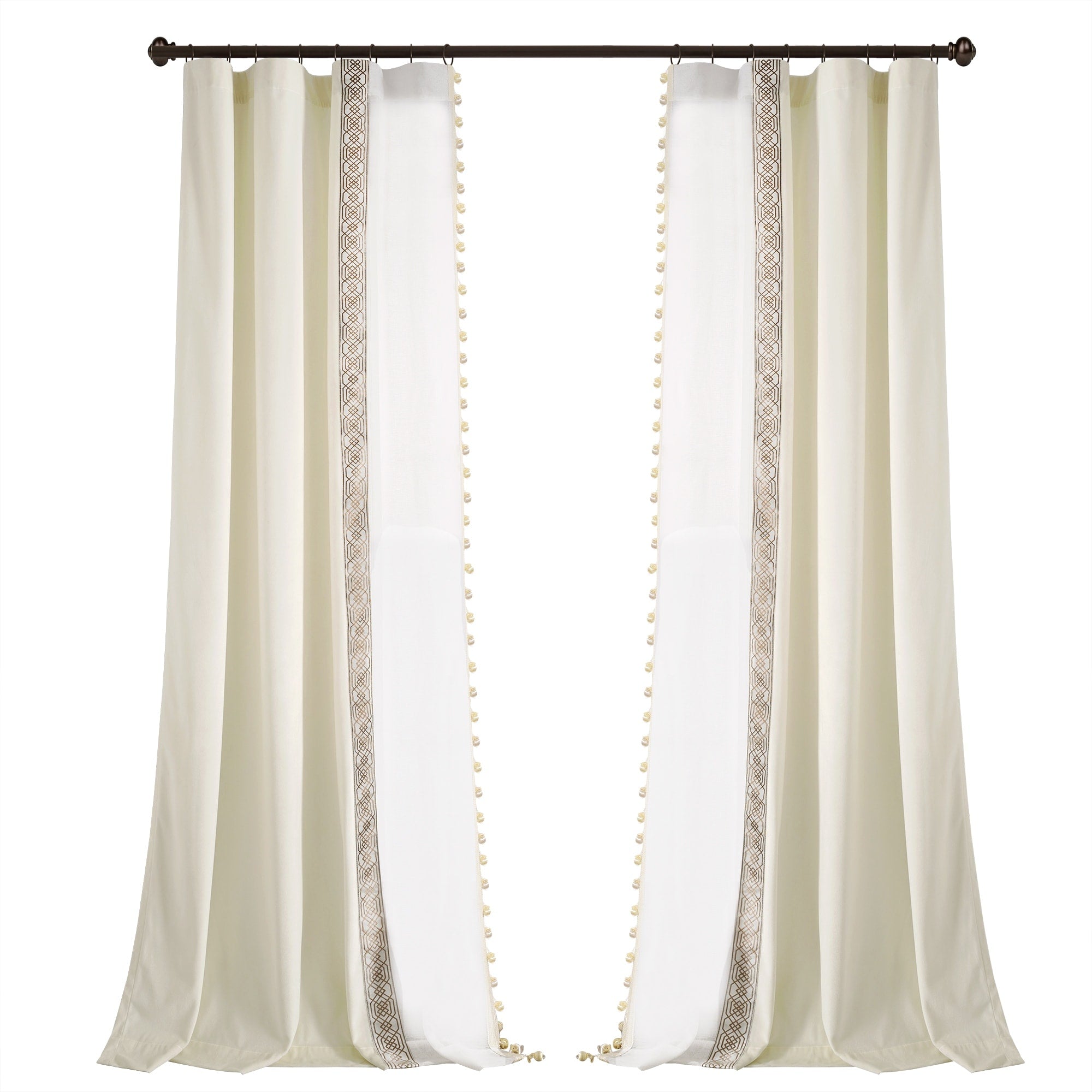 Lush Decor Luxury Vintage Velvet And Sheer With Border Pompom Trim Window Curtain Panel Single