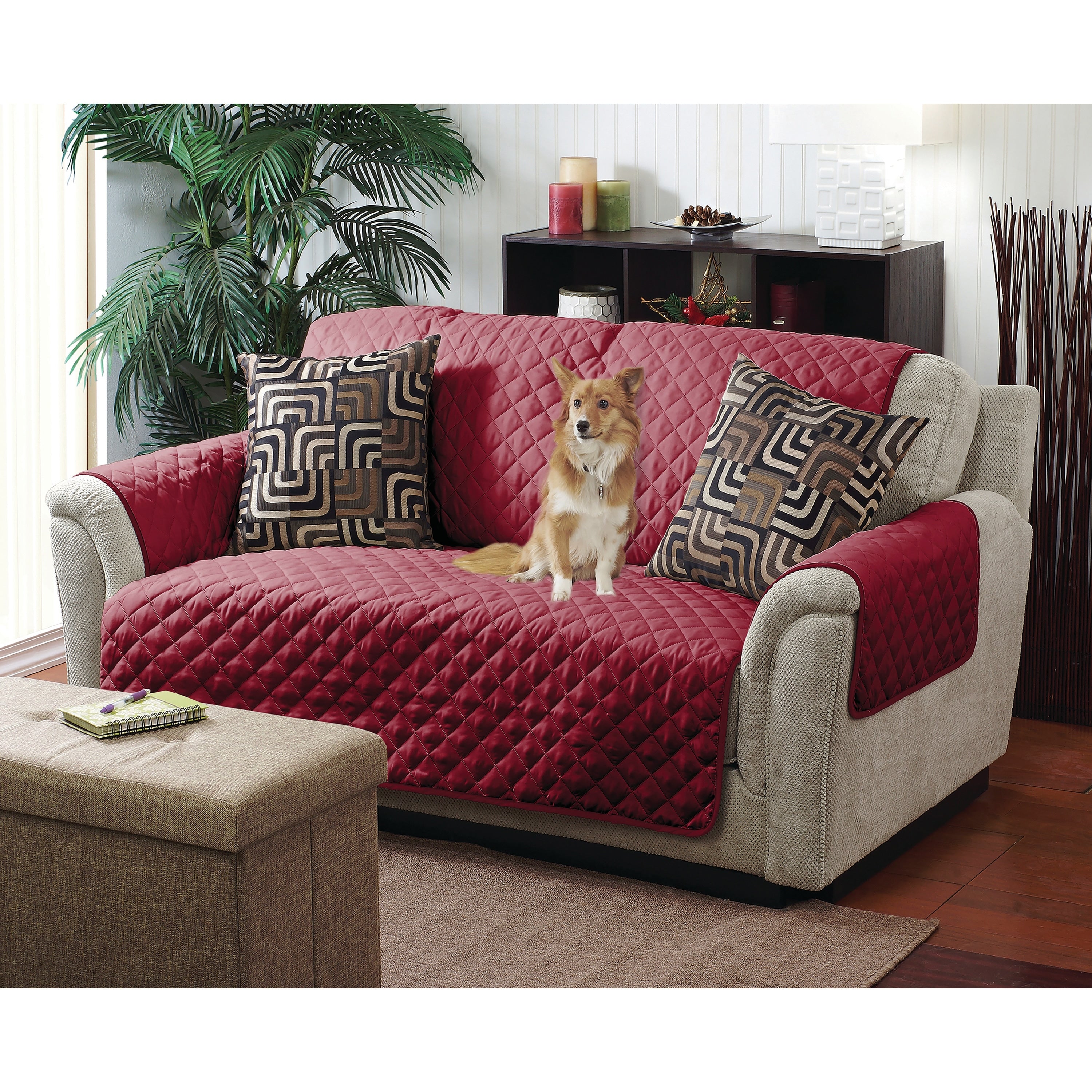 Home Details Reversible Quilted Furniture Sofa Protector in Burgundy/Black - 75 x 110