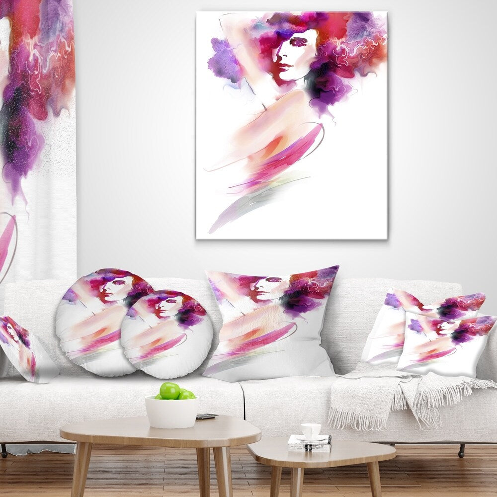 Designart 'Woman with Colors' Portrait Throw Pillow