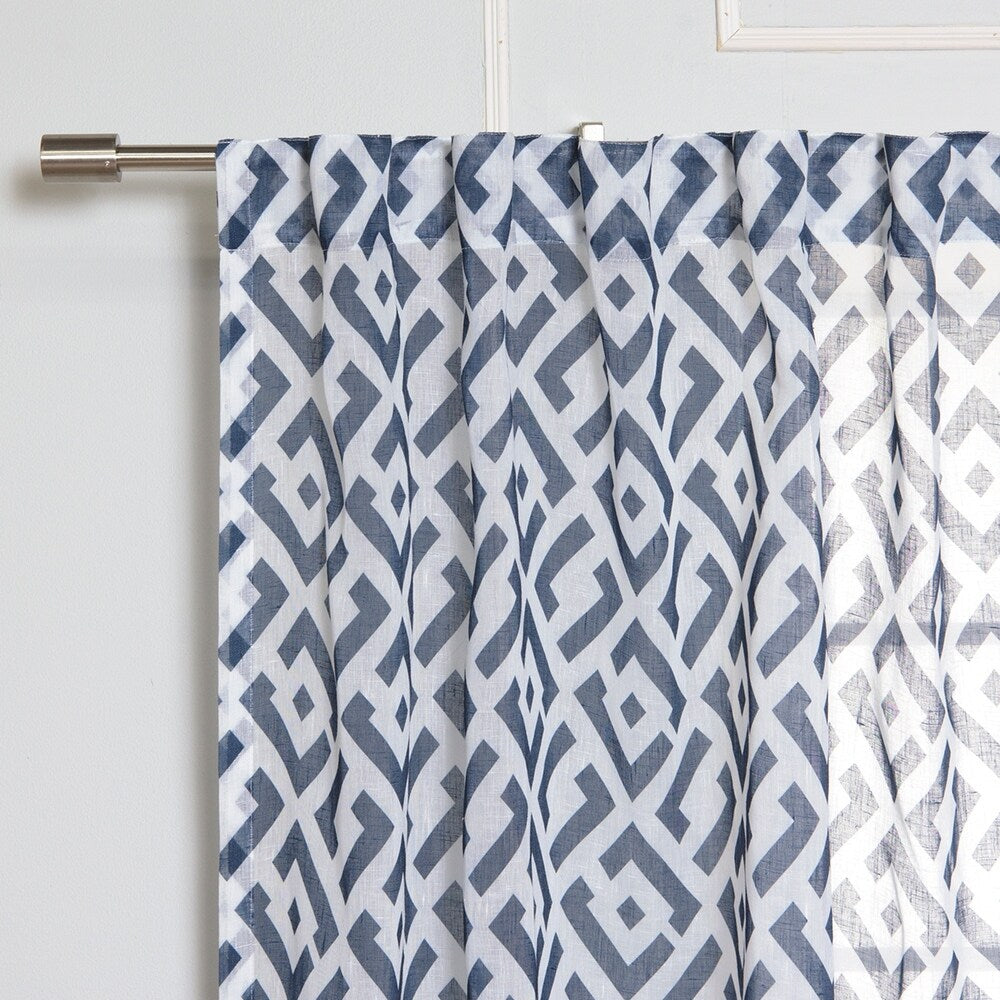 Aurora Home Faux Linen Modern Geometric Curtain Panel Pair