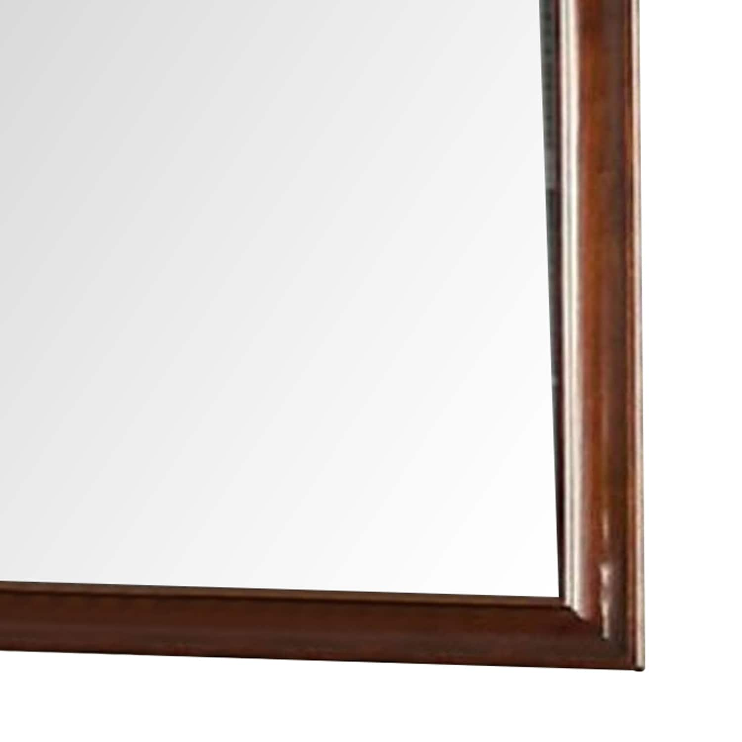 44 Inch Wall Mirror, Molded Trim, Rectangular Wood Frame, Cherry Brown