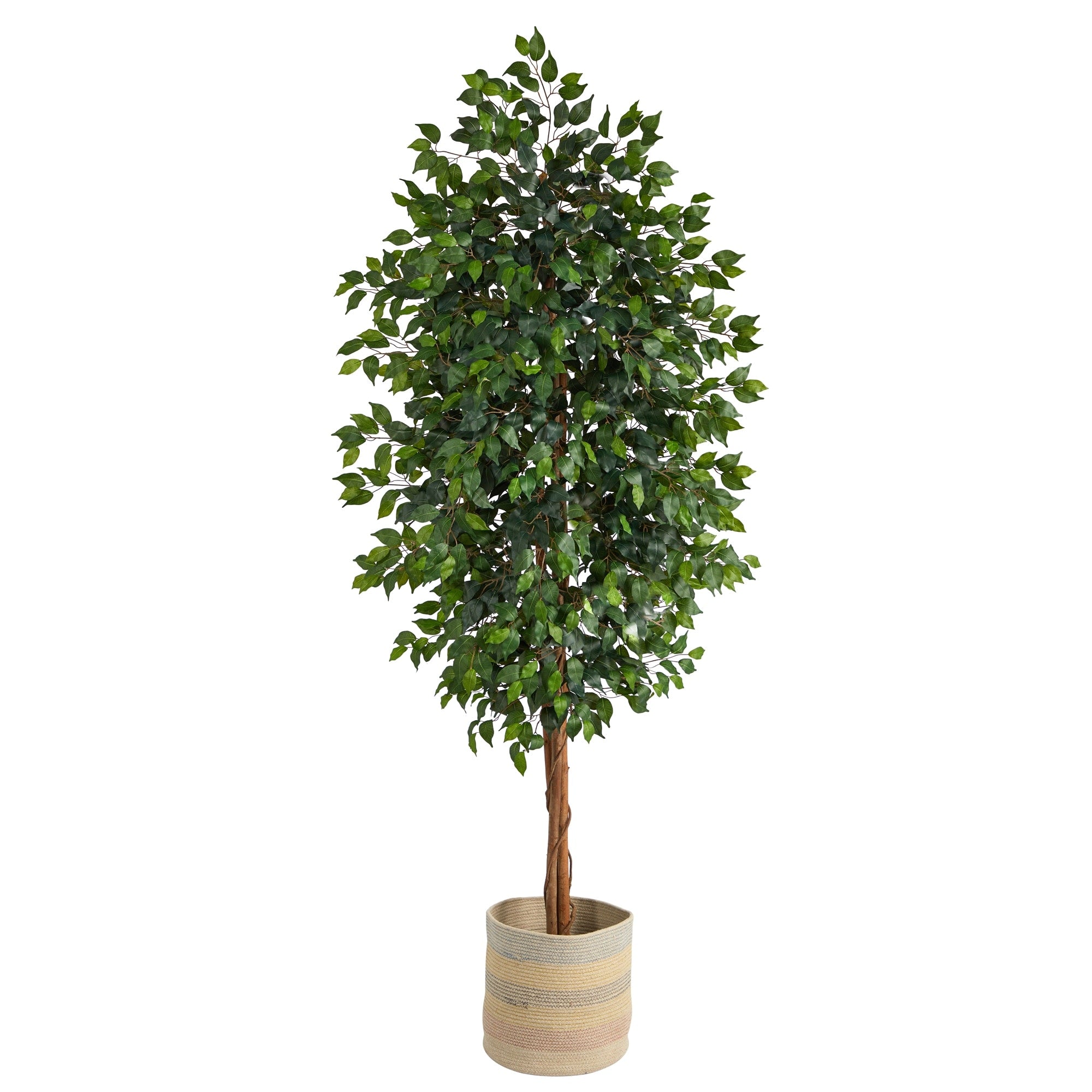 8' Ficus Artificial Tree with Handmade Natural Cotton Multicolored Woven Planter