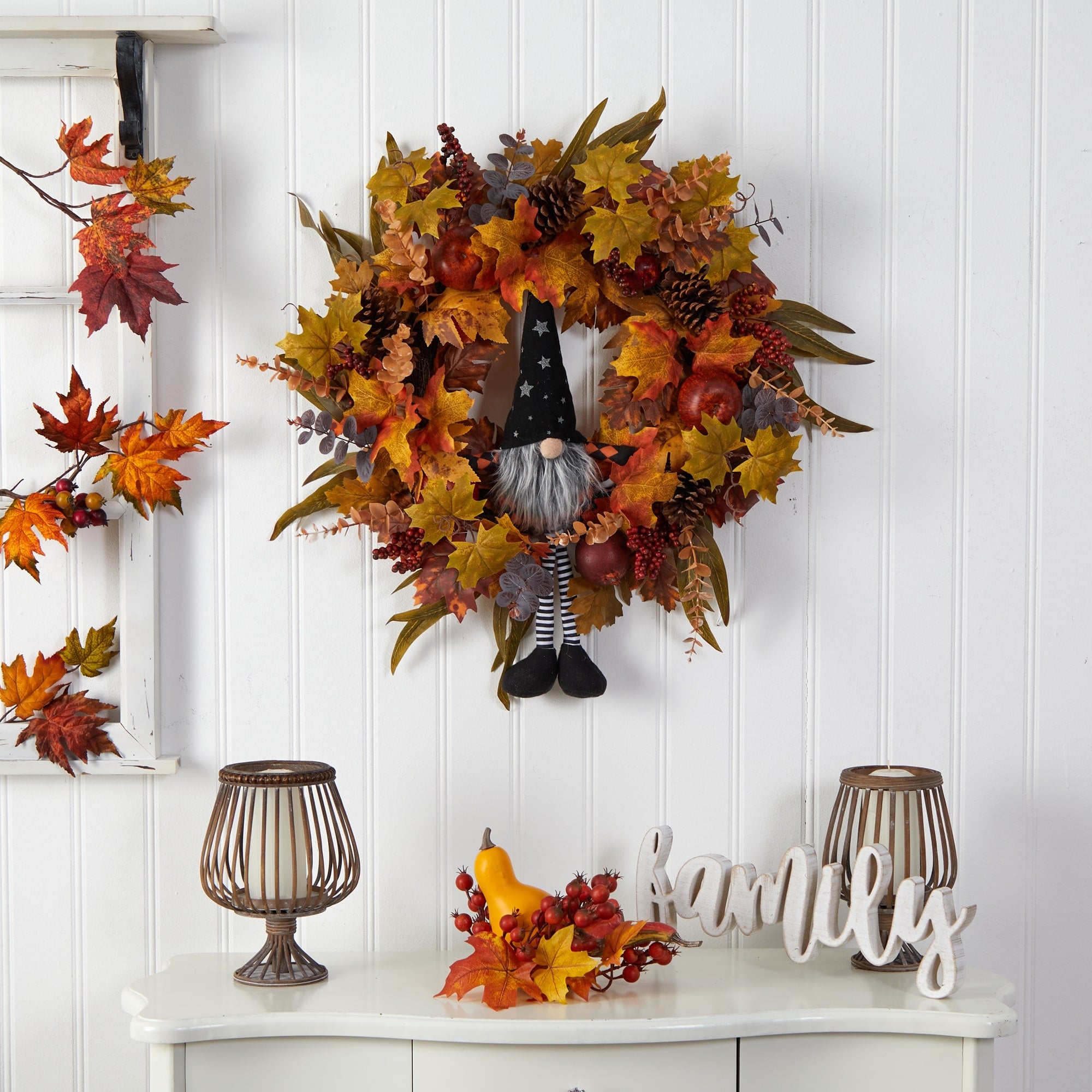 28 Harvest Fall Gnome Artificial Autumn Wreath - 28