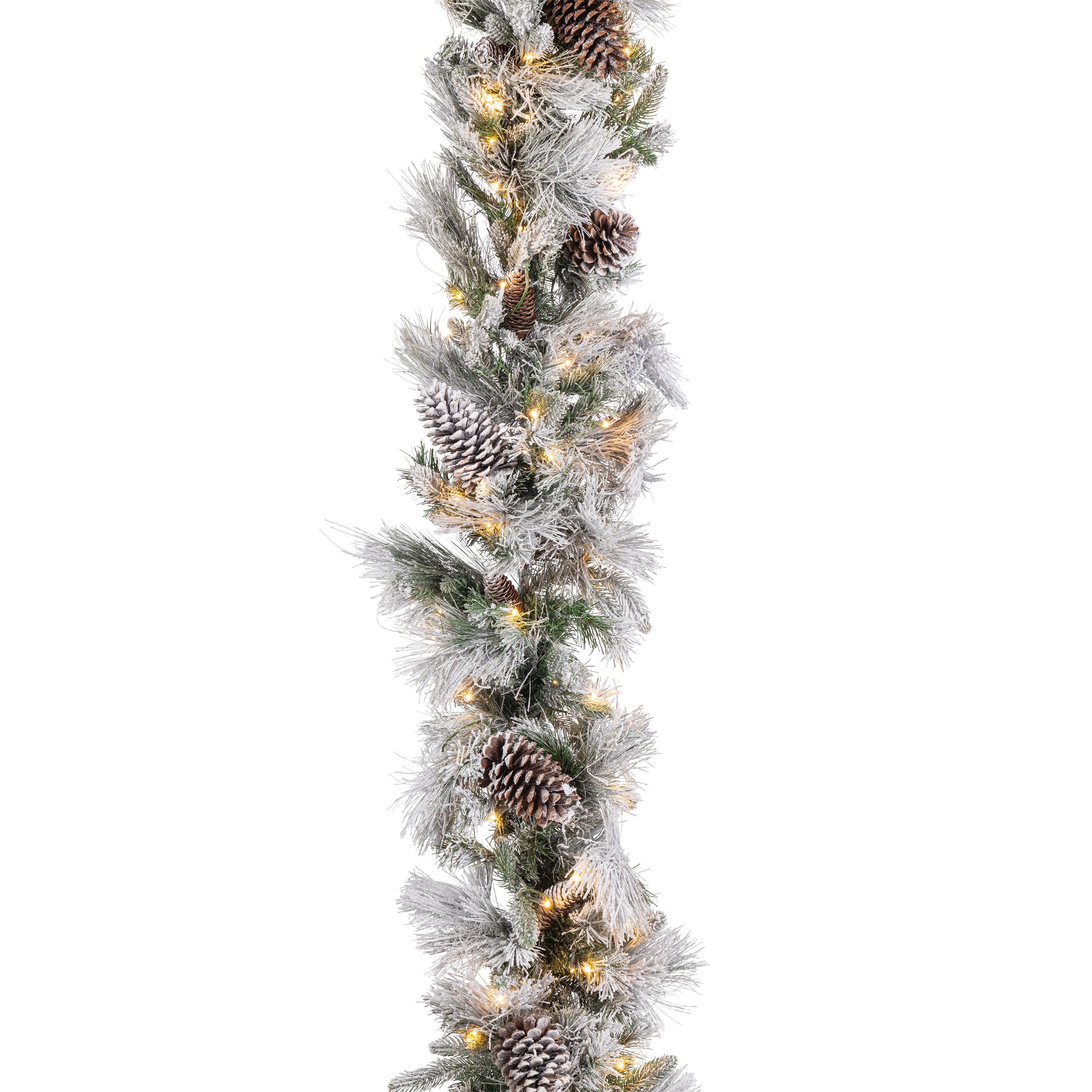 Luxurious 9 Foot Prelit Mixed Tips Garland with Flocking and Glitter - Green