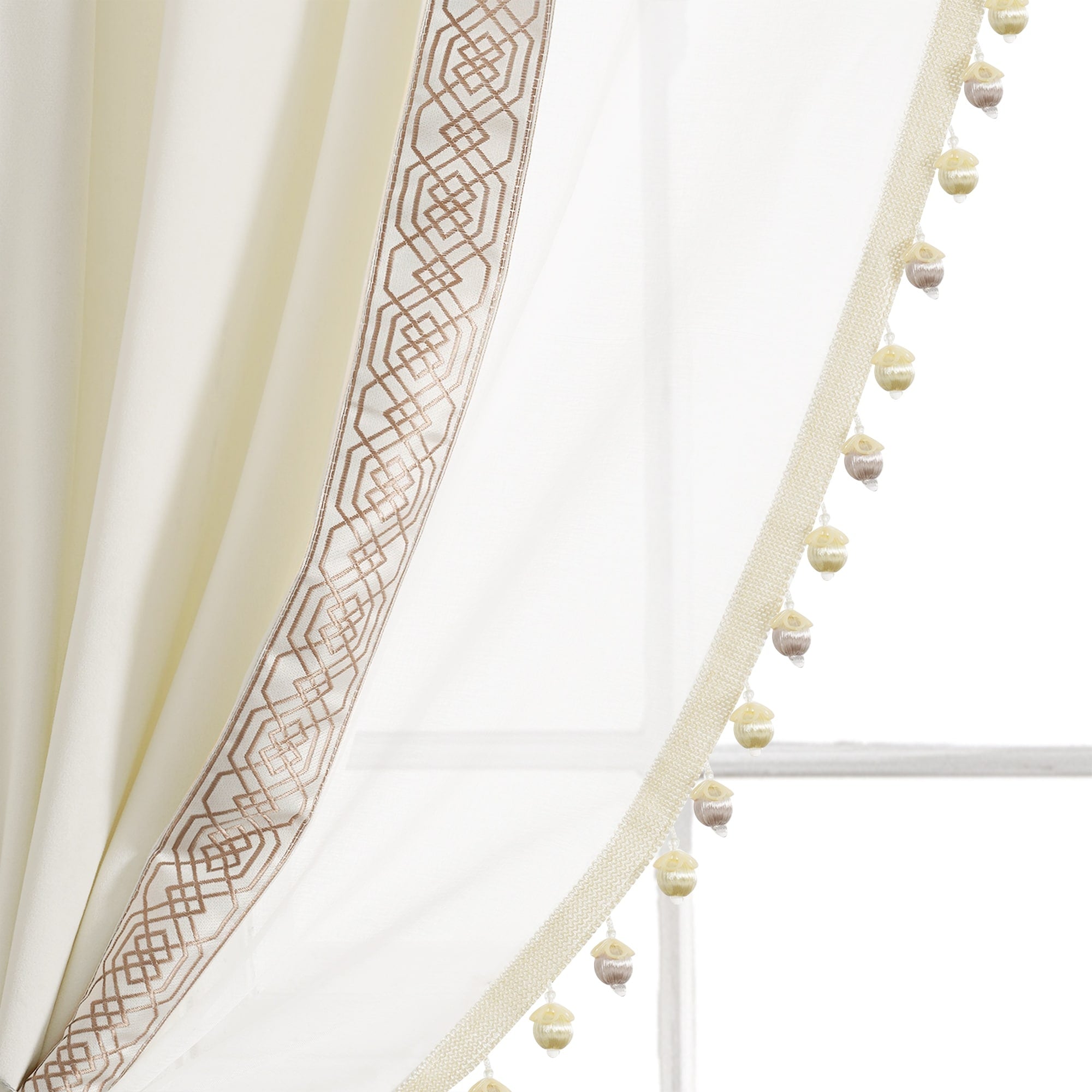 Lush Decor Luxury Vintage Velvet And Sheer With Border Pompom Trim Window Curtain Panel Single