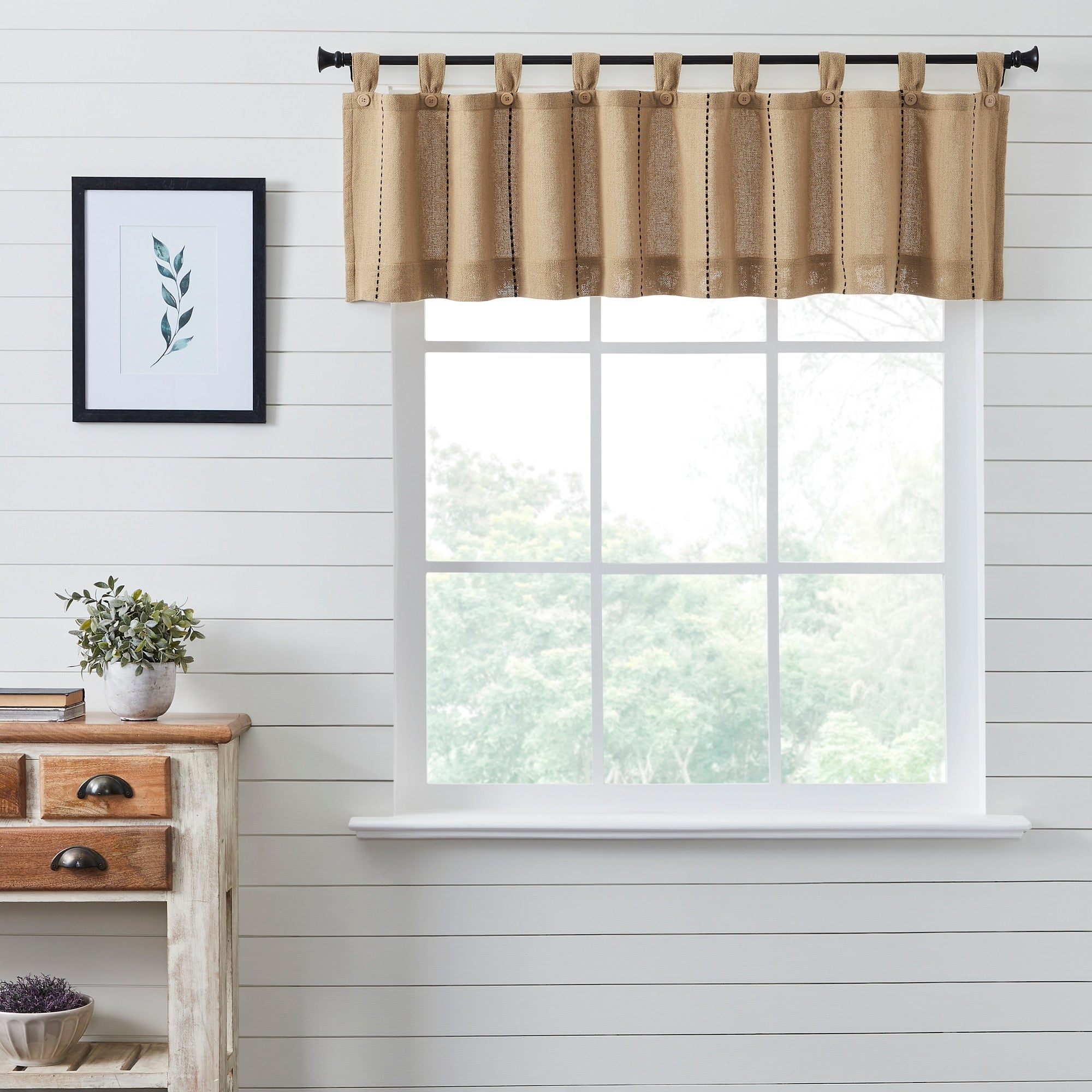 Stitched Burlap Natural Valance 16x72 - M