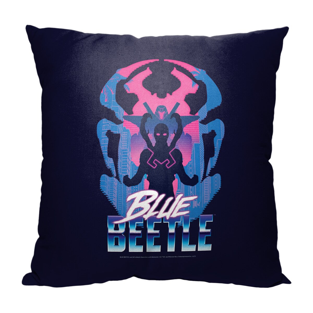 WB Blue Beetle Palmera City Printed Throw Pillow - Black