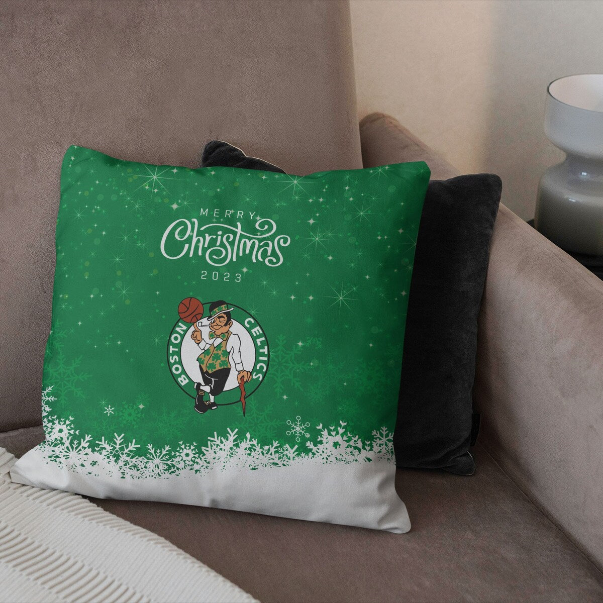 NBA Christmas 2023 Celtics Printed Throw Pillow - Green