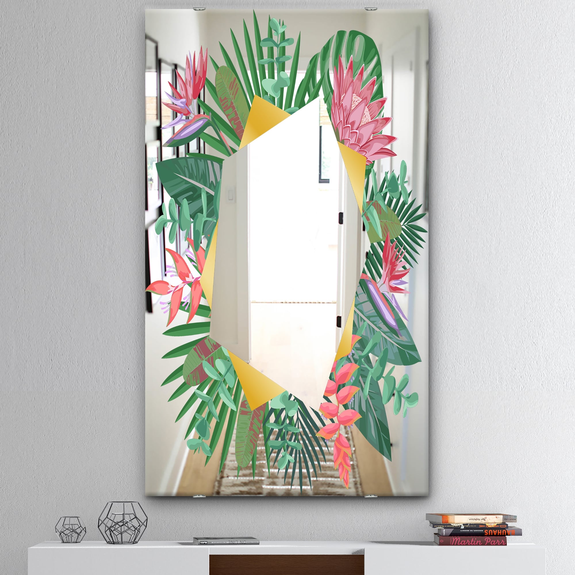 Designart 'Efflorescent Gold Abundance 1' Traditional Mirror - Large Printed Wall Mirror